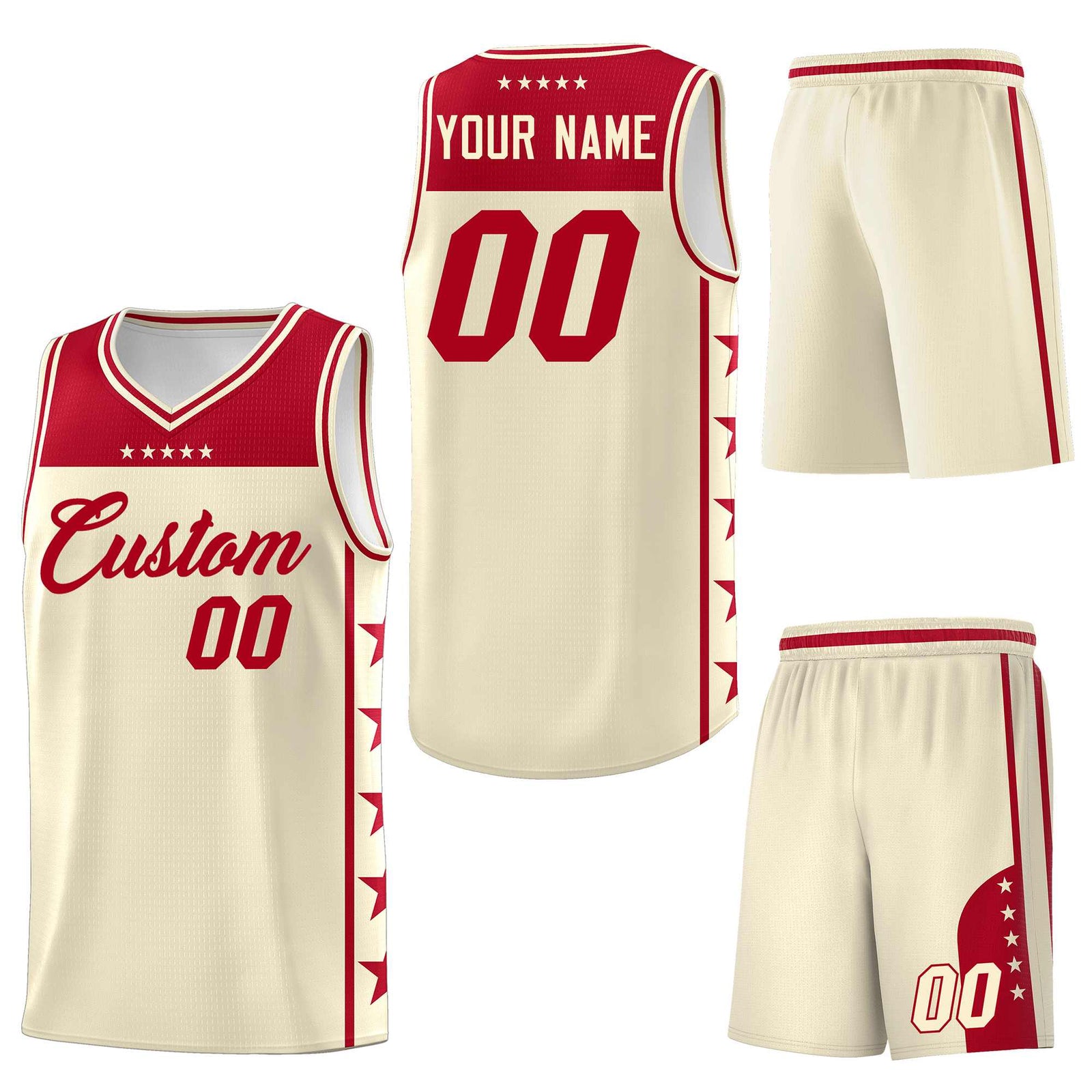 Custom Cream Red Personalized Star Pattern Sports Uniform Basketball Jersey