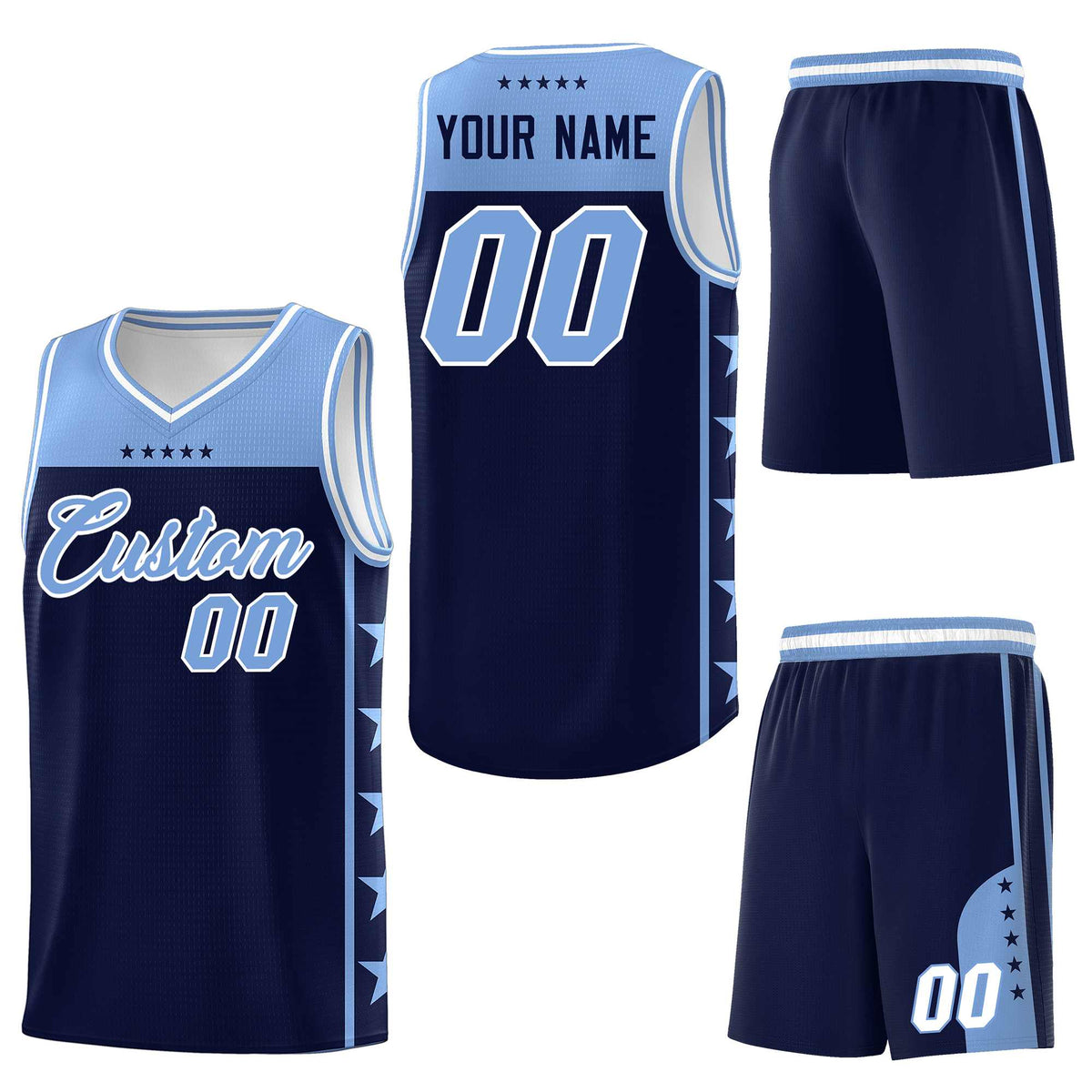 Custom Navy Light Blue Personalized Star Pattern Sports Uniform Basketball Jersey