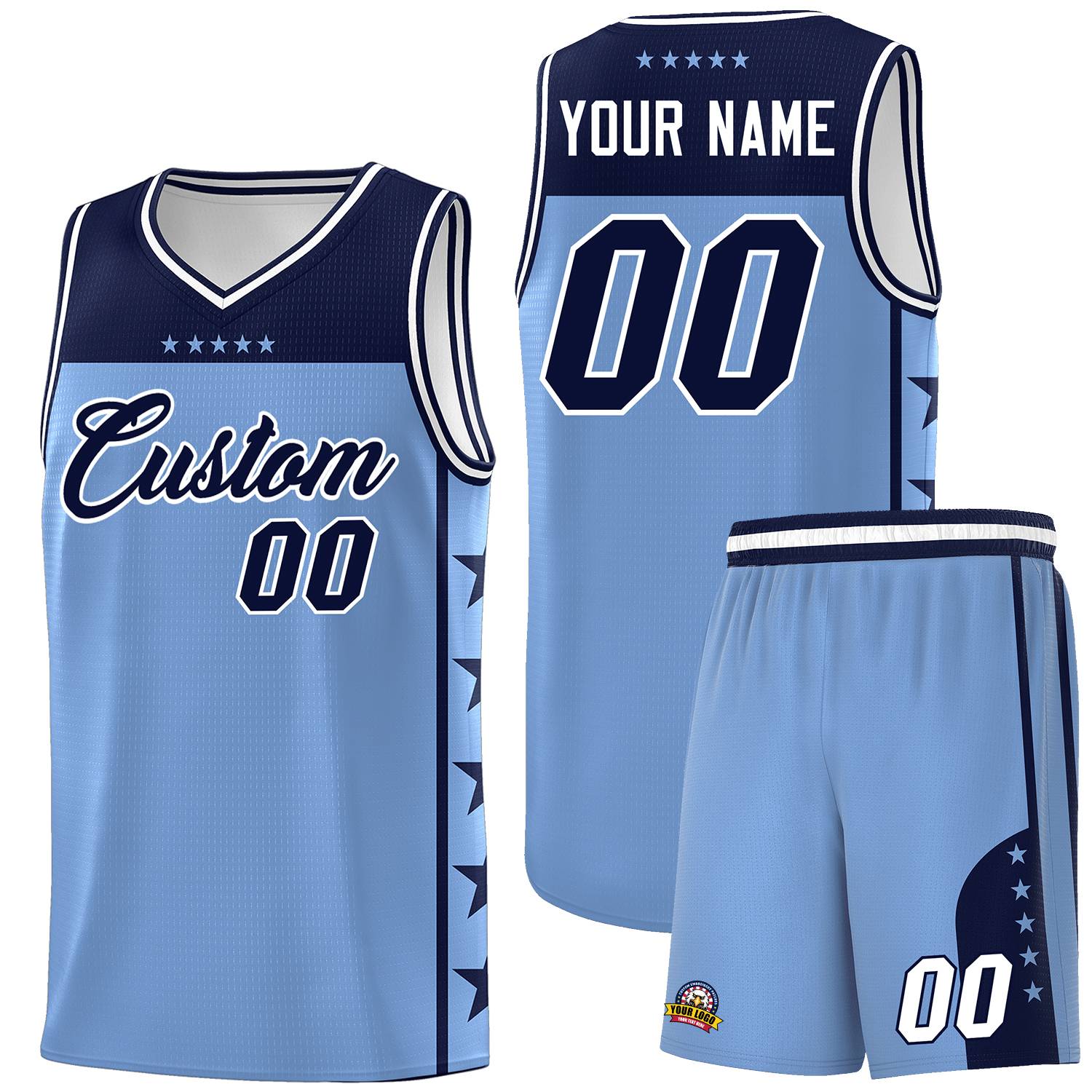 Custom Light Blue Navy Color Block Sets Sports Uniform Basketball Jersey