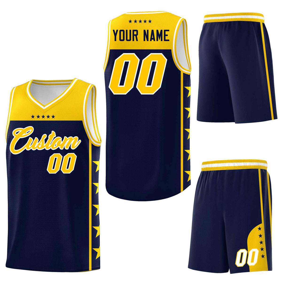 Custom Navy Yellow Personalized Star Pattern Sports Uniform Basketball Jersey