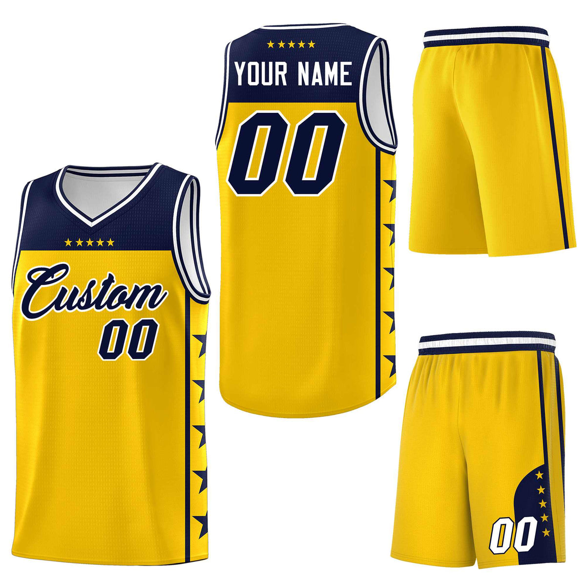 Custom Gold Navy Personalized Star Pattern Sports Uniform Basketball Jersey