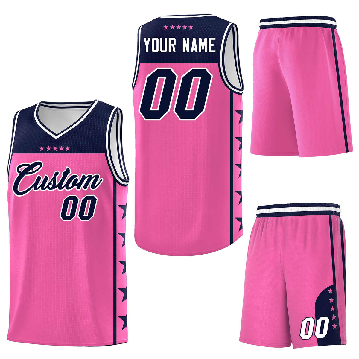 Custom Pink Navy Personalized Star Pattern Sports Uniform Basketball Jersey