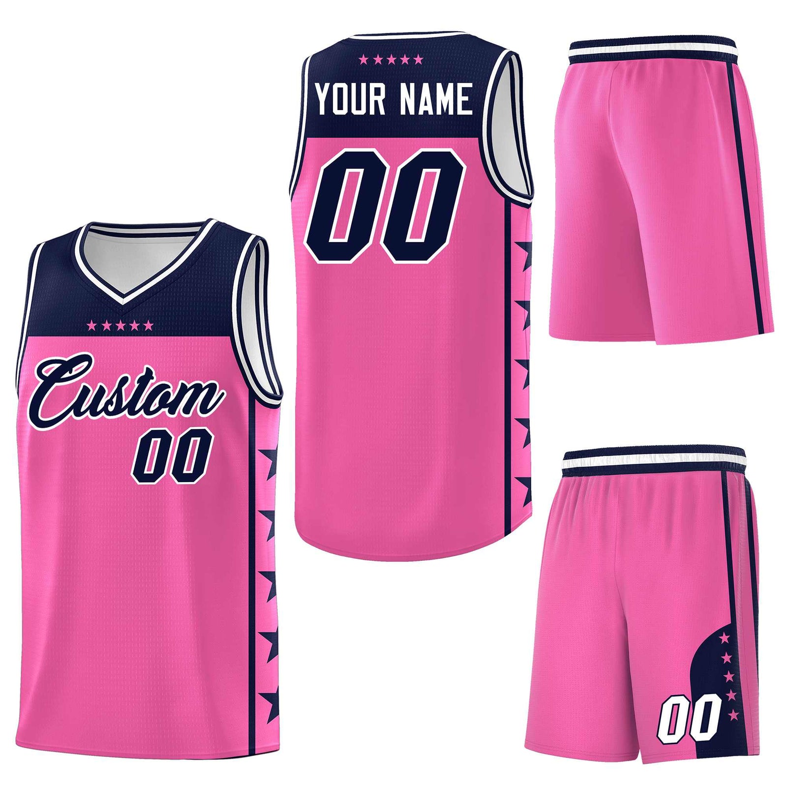 Custom Pink Navy Personalized Star Pattern Sports Uniform Basketball Jersey