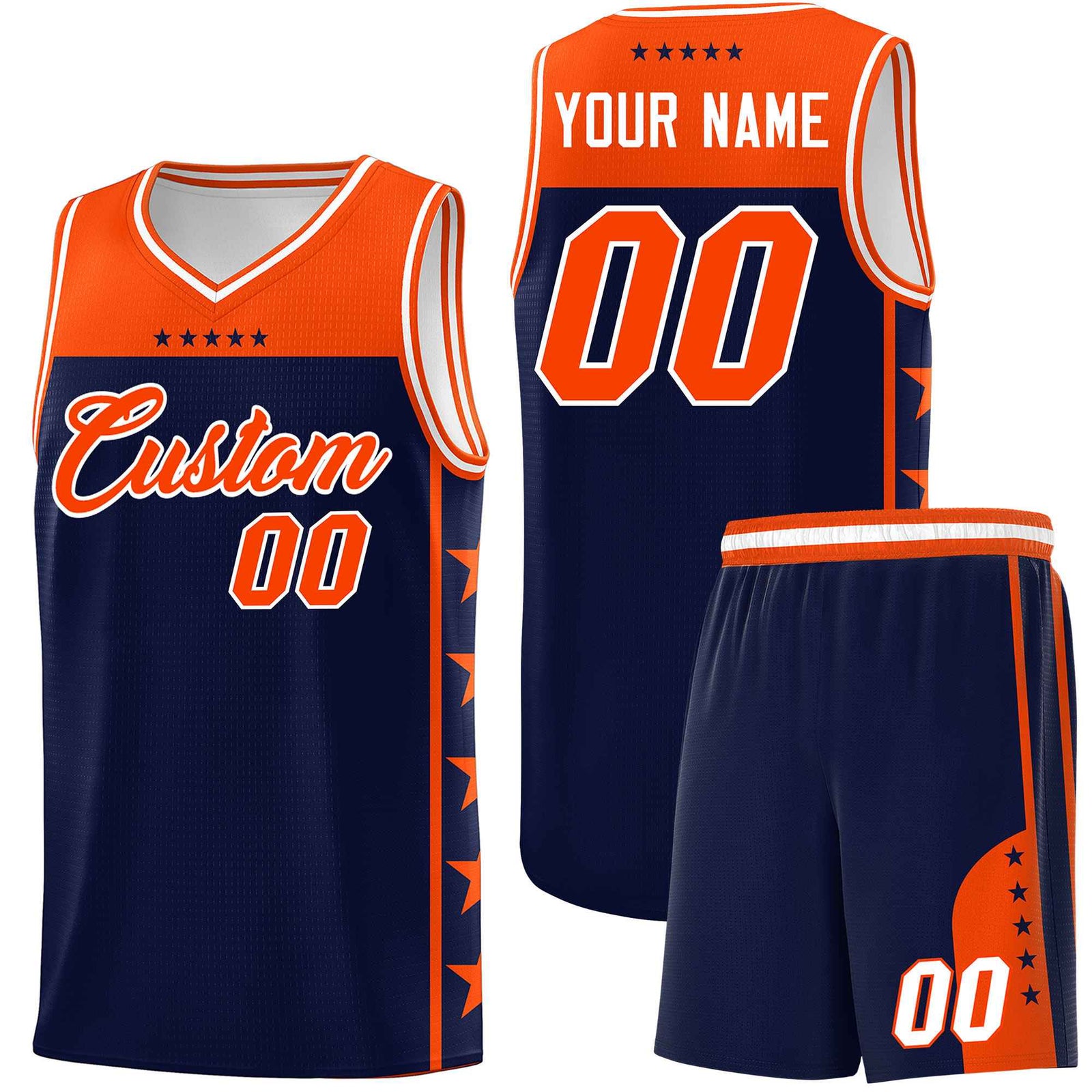 Custom Navy Orange Color Block Sets Sports Uniform Basketball Jersey