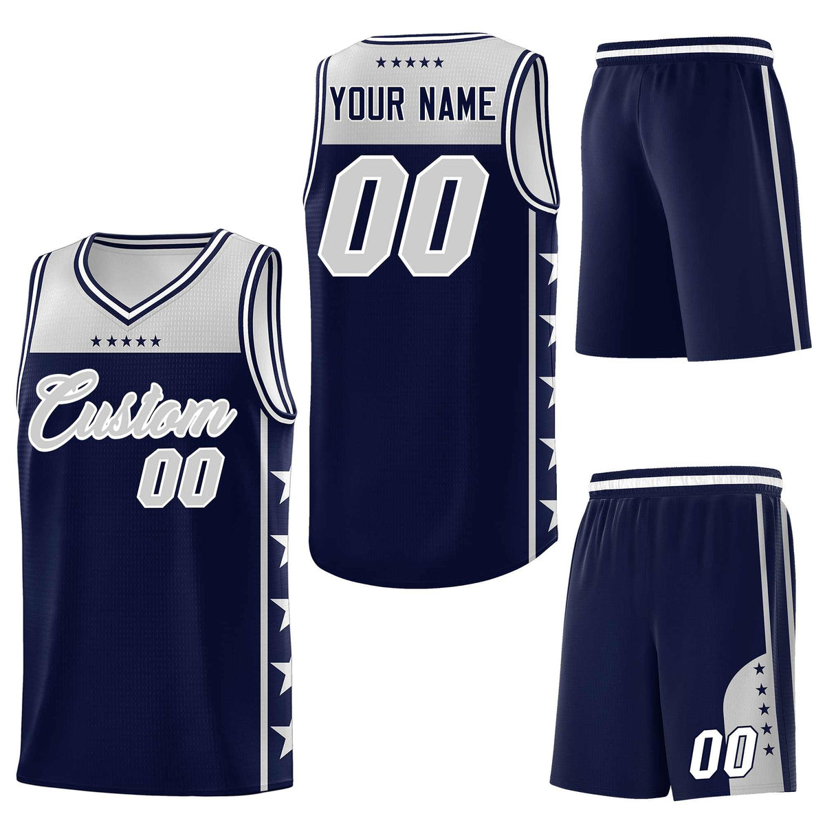 Custom Navy Gray Personalized Star Pattern Sports Uniform Basketball Jersey