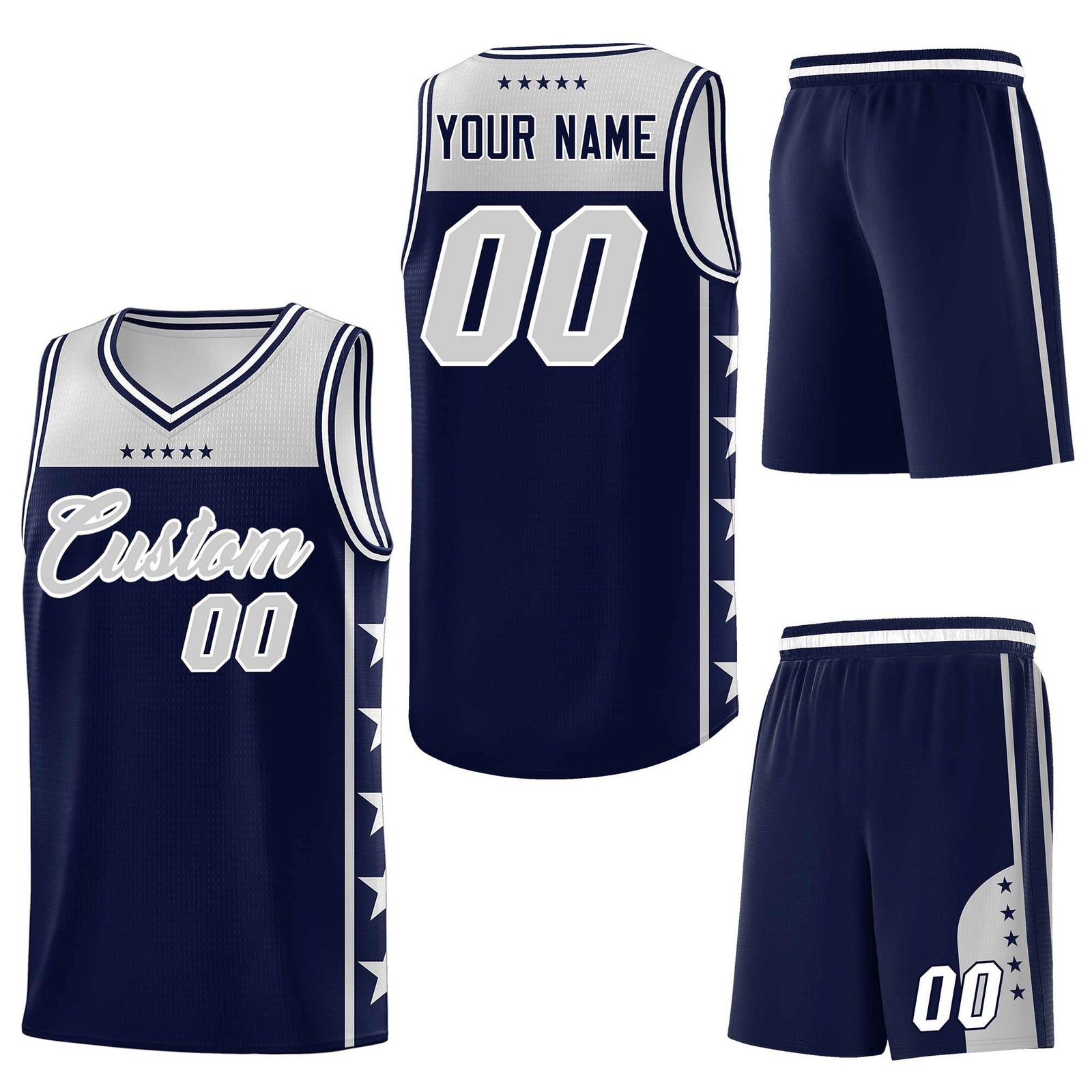 Custom Navy Gray Personalized Star Pattern Sports Uniform Basketball Jersey