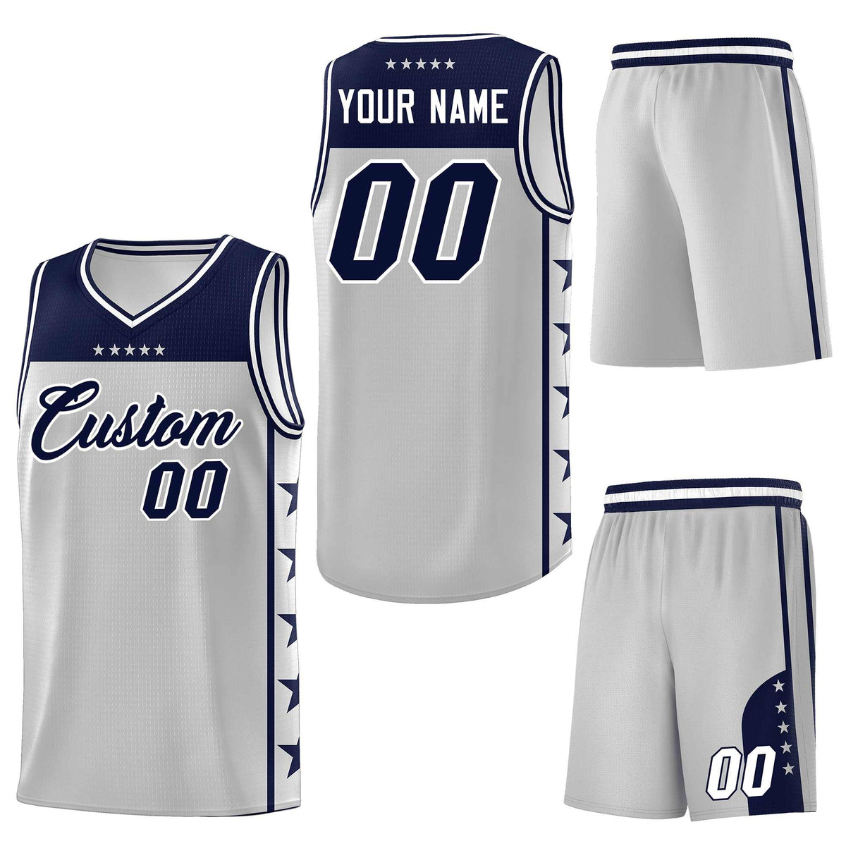 Custom Gray Navy Personalized Star Pattern Sports Uniform Basketball Jersey