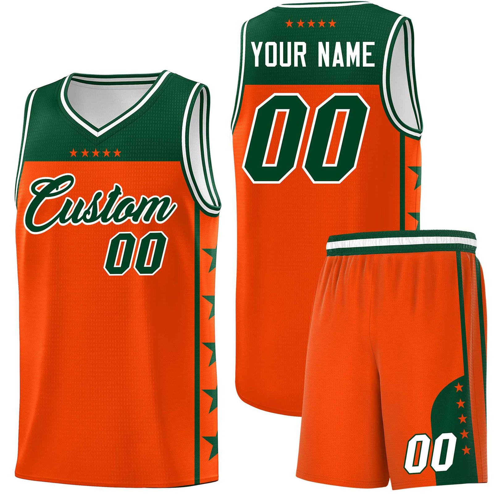Custom Orange Kelly Green Color Block Sets Sports Uniform Basketball Jersey