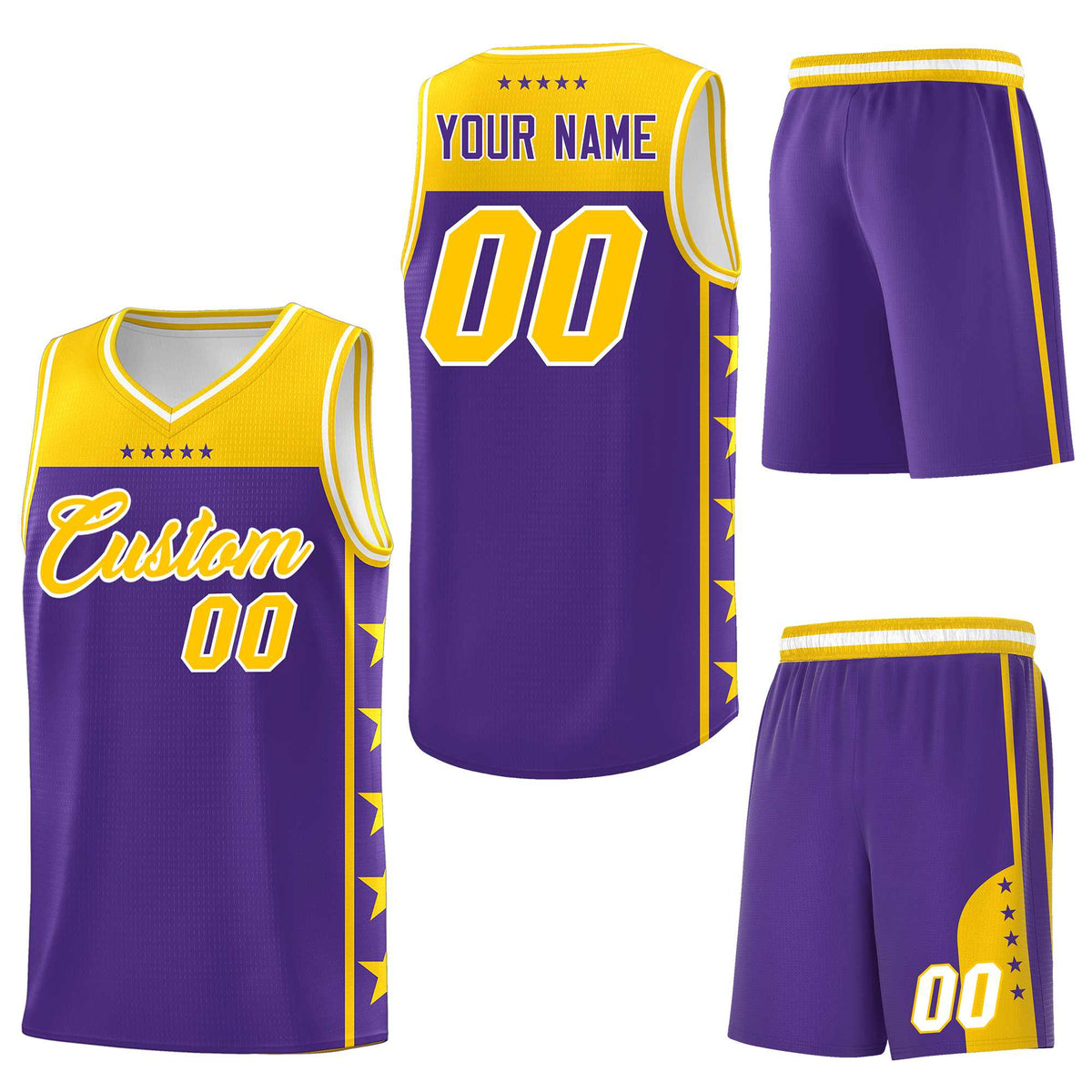Custom Purple Yellow Personalized Star Pattern Sports Uniform Basketball Jersey