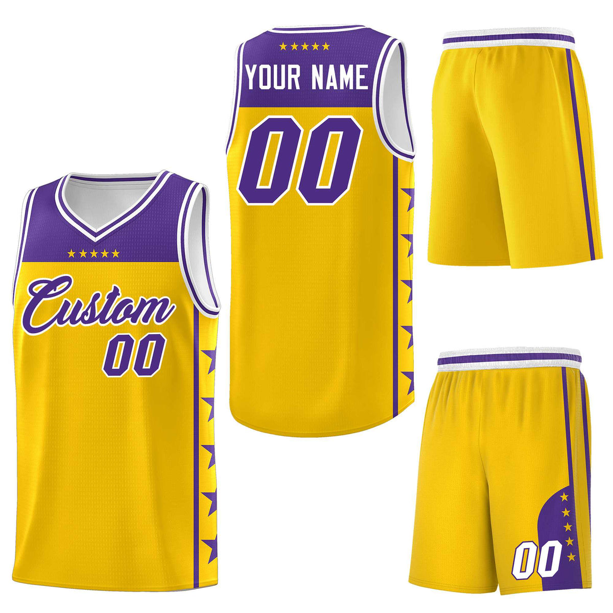 Custom Gold Purple Personalized Star Pattern Sports Uniform Basketball Jersey