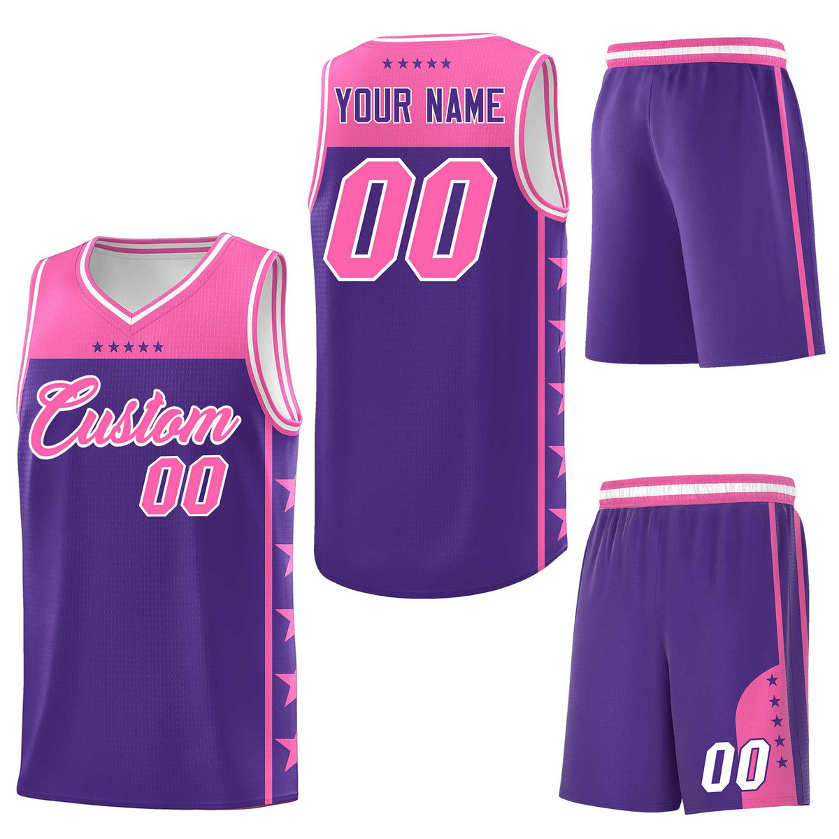Custom Purple Pink Personalized Star Pattern Sports Uniform Basketball Jersey