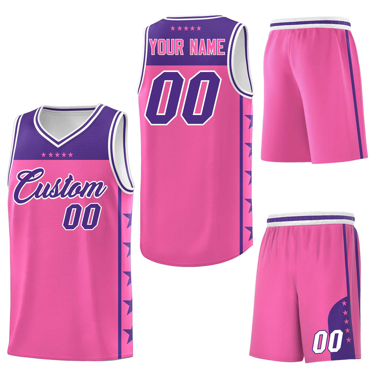 Custom Pink Purple Personalized Star Pattern Sports Uniform Basketball Jersey