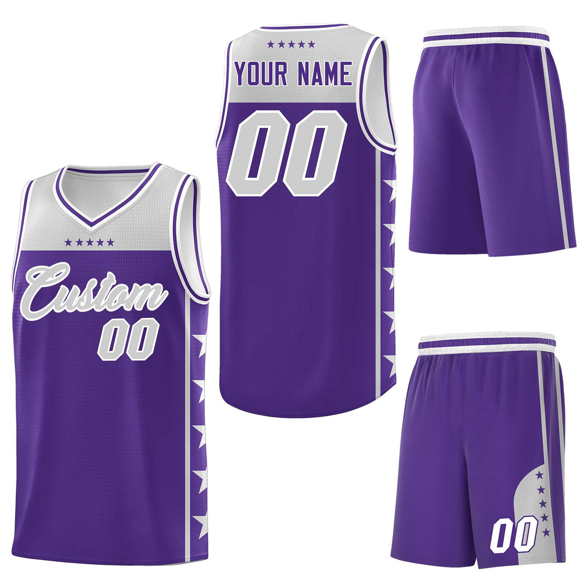 Custom Purple Gray Personalized Star Pattern Sports Uniform Basketball Jersey