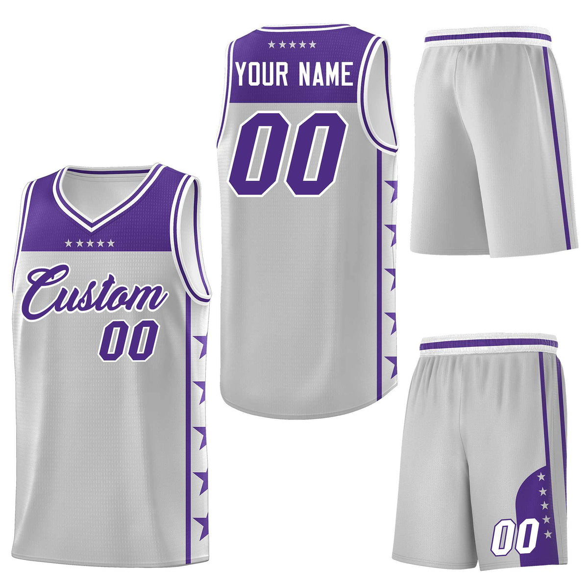Custom Gray Purple Personalized Star Pattern Sports Uniform Basketball Jersey