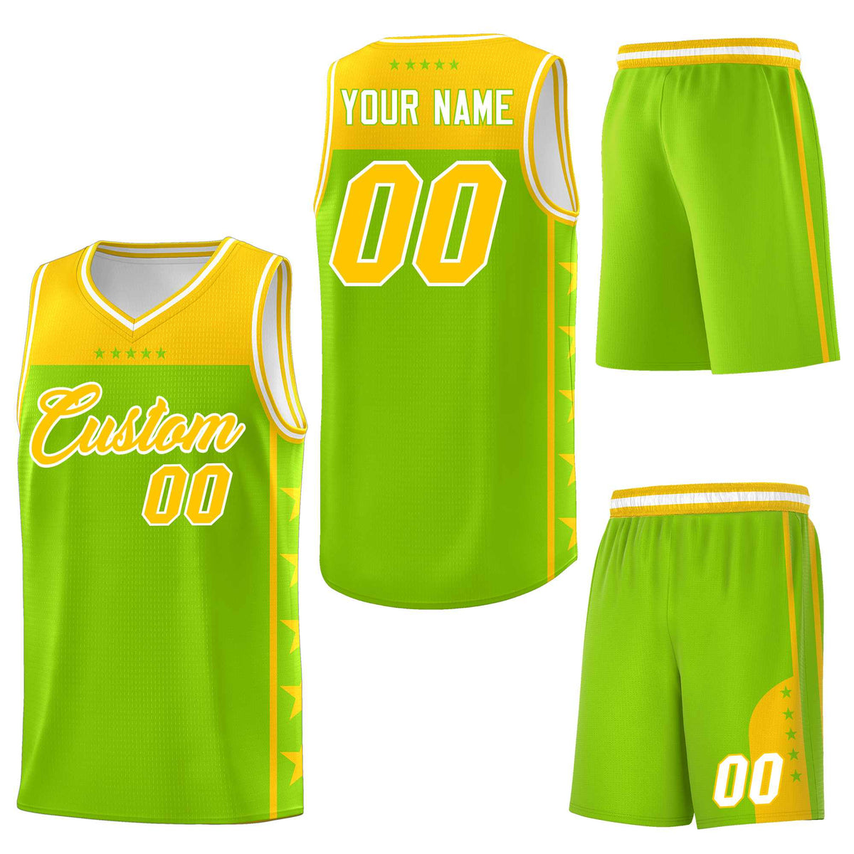 Custom Neon Green Yellow Personalized Star Pattern Sports Uniform Basketball Jersey