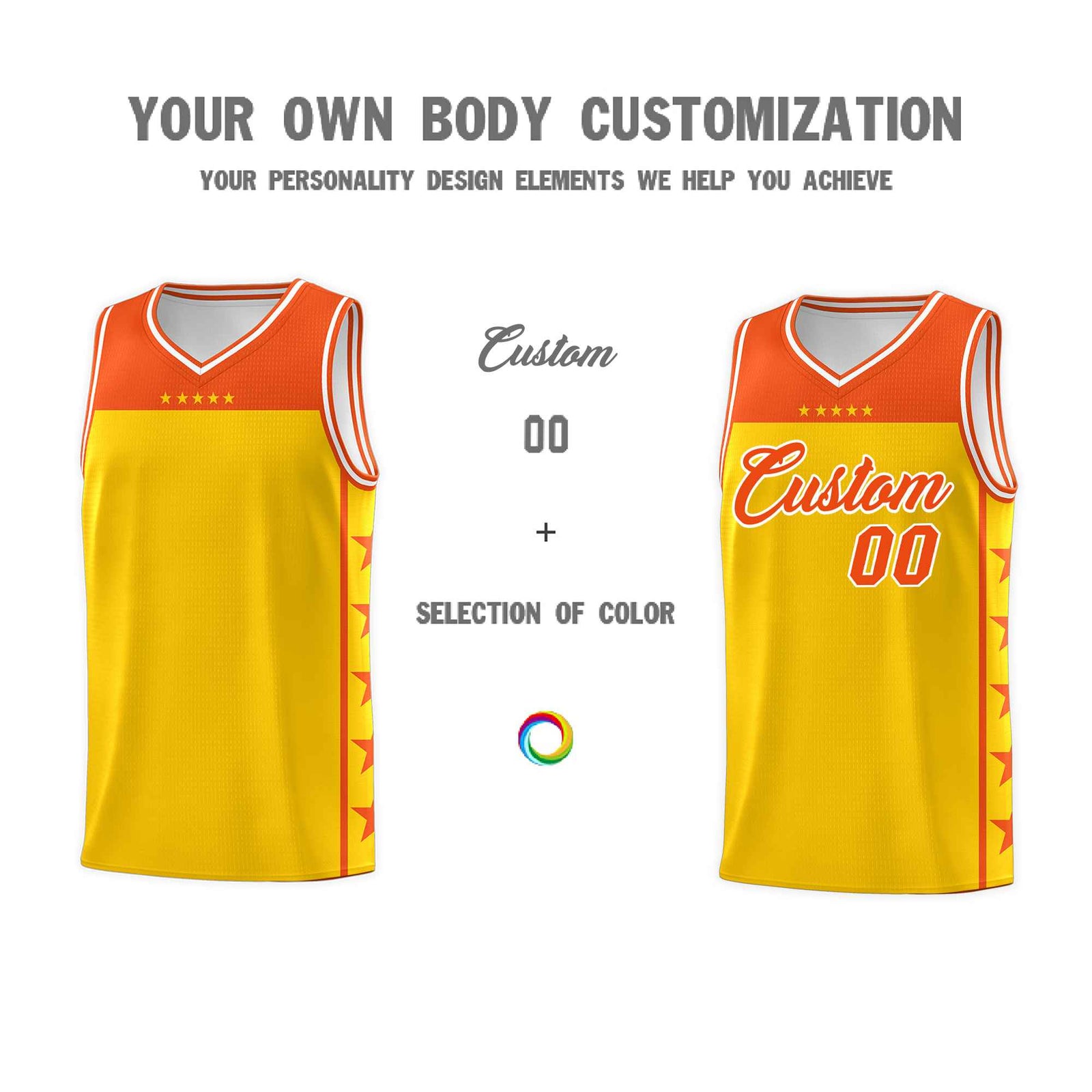 Custom Gold Orange Color Block Sets Sports Uniform Basketball Jersey