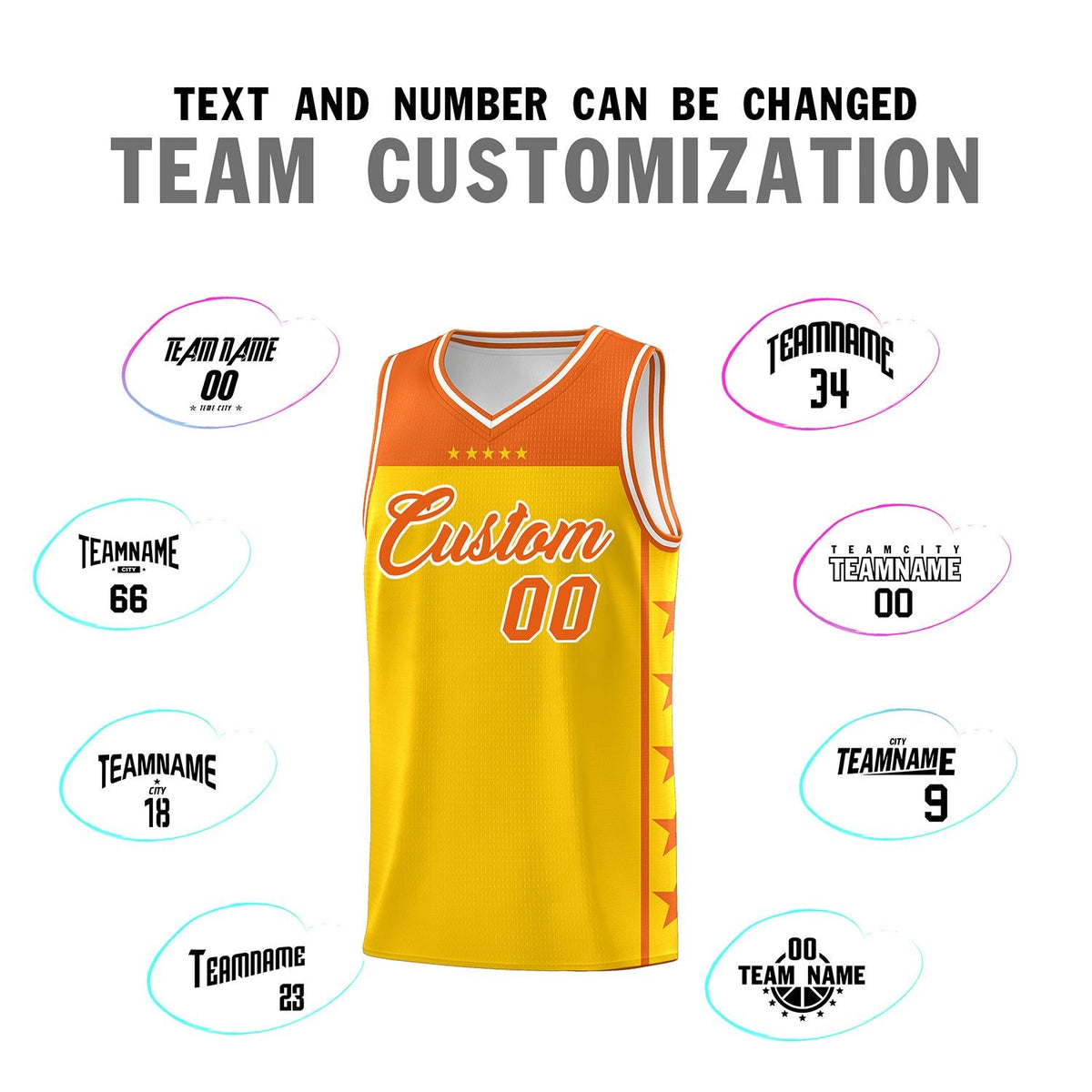 Custom Gold Orange Color Block Sets Sports Uniform Basketball Jersey