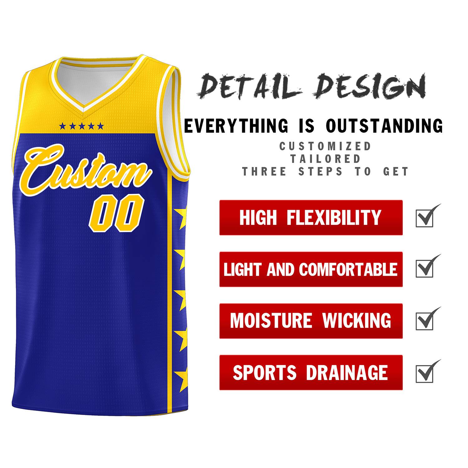 Custom Royal Yellow Color Block Sets Sports Uniform Basketball Jersey