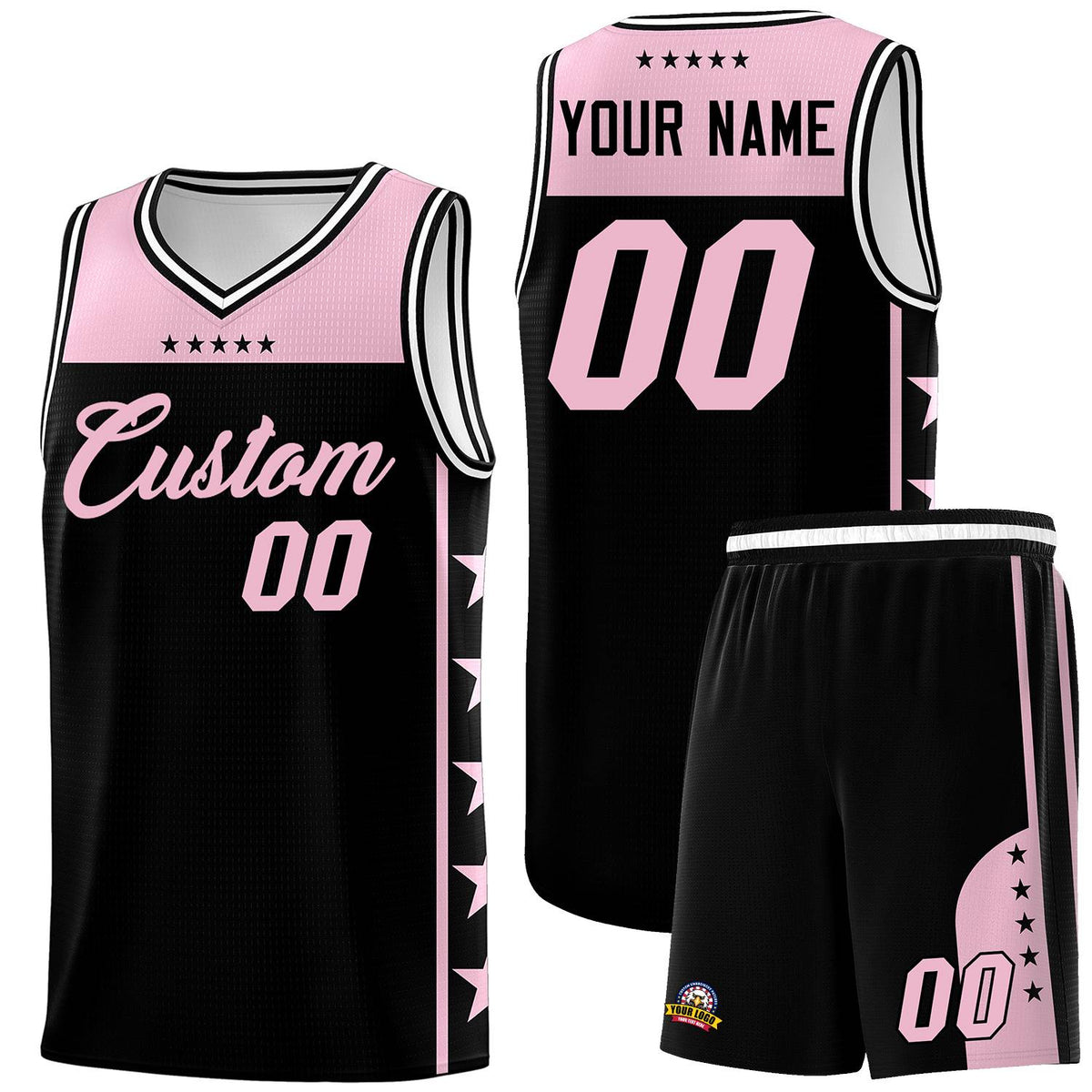 Custom Black Light Pink Color Block Sets Sports Uniform Basketball Jersey