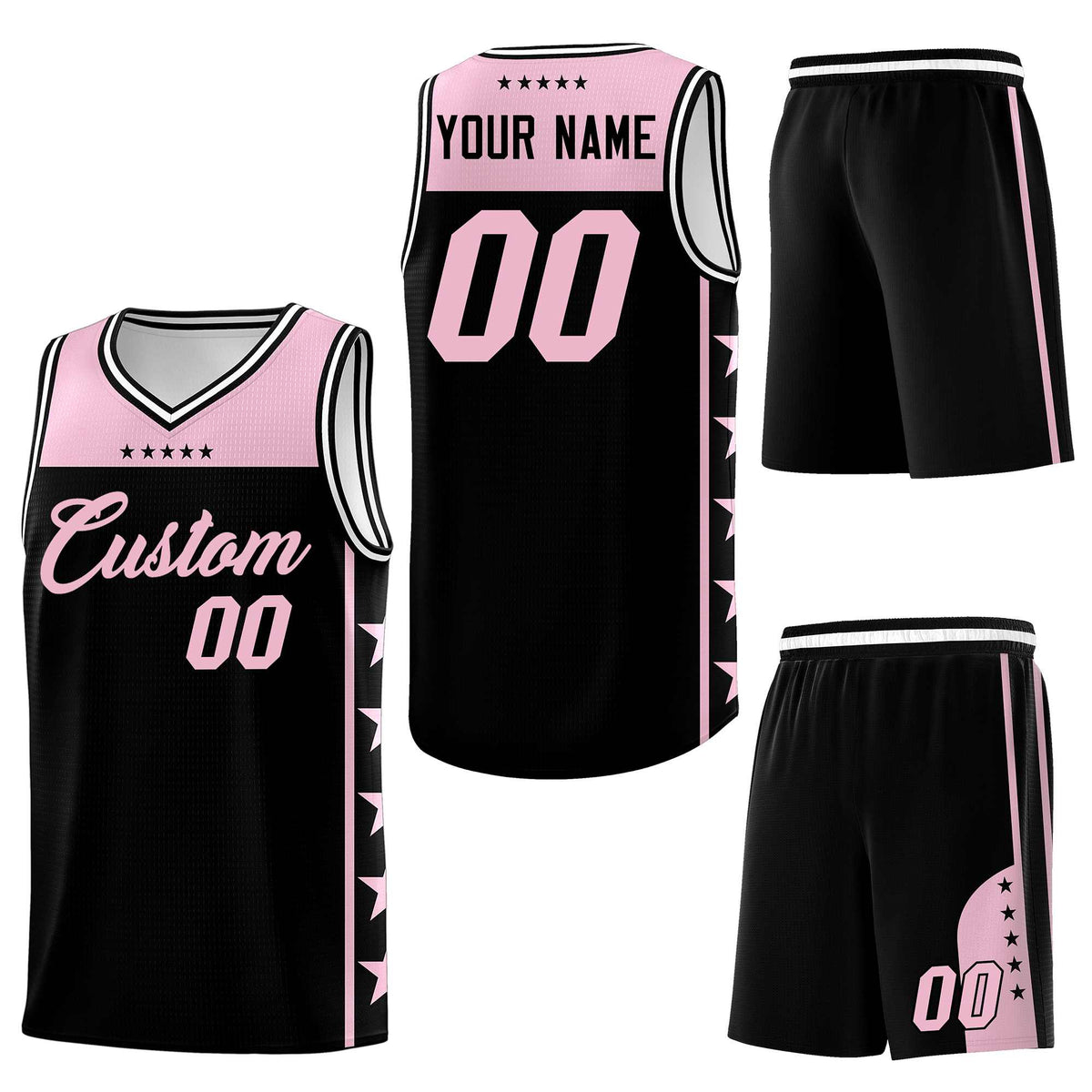 Custom Black Light Pink Personalized Star Pattern Sports Uniform Basketball Jersey