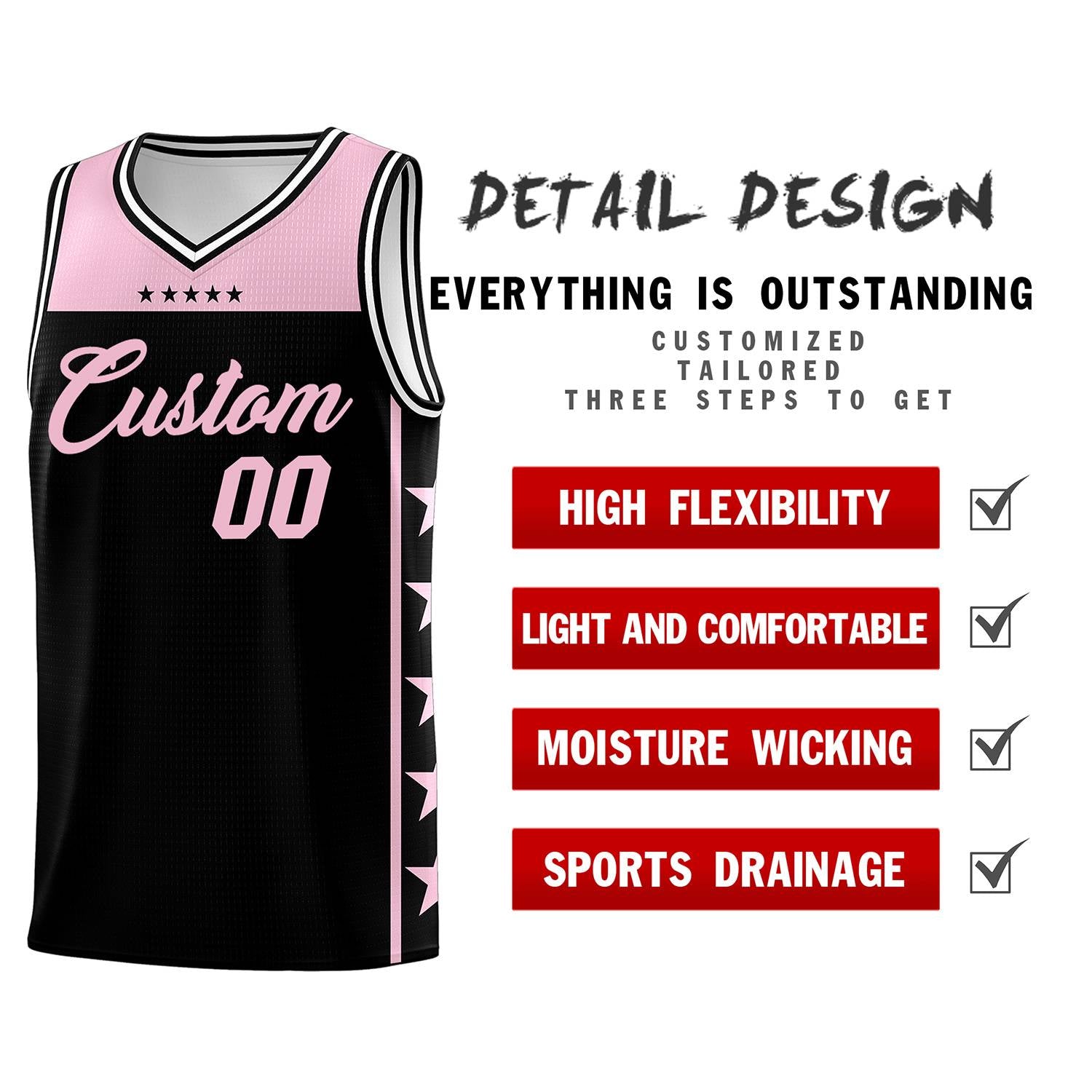 Custom Black Light Pink Color Block Sets Sports Uniform Basketball Jersey