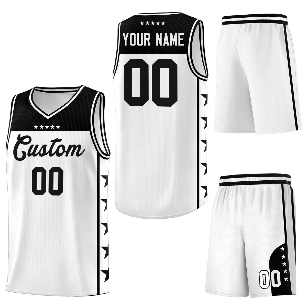 Custom White Black Personalized Star Pattern Sports Uniform Basketball Jersey