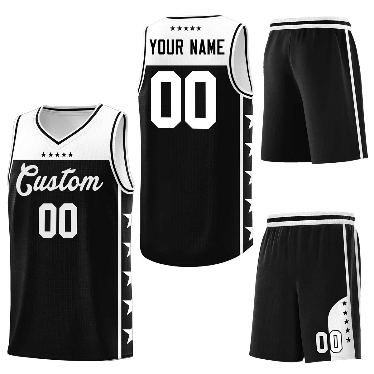 Custom Black White Personalized Star Pattern Sports Uniform Basketball Jersey