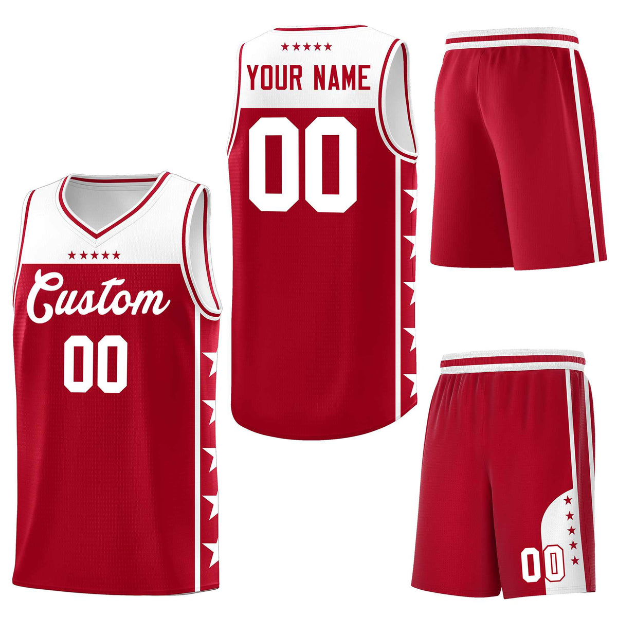 Custom Red White Personalized Star Pattern Sports Uniform Basketball Jersey