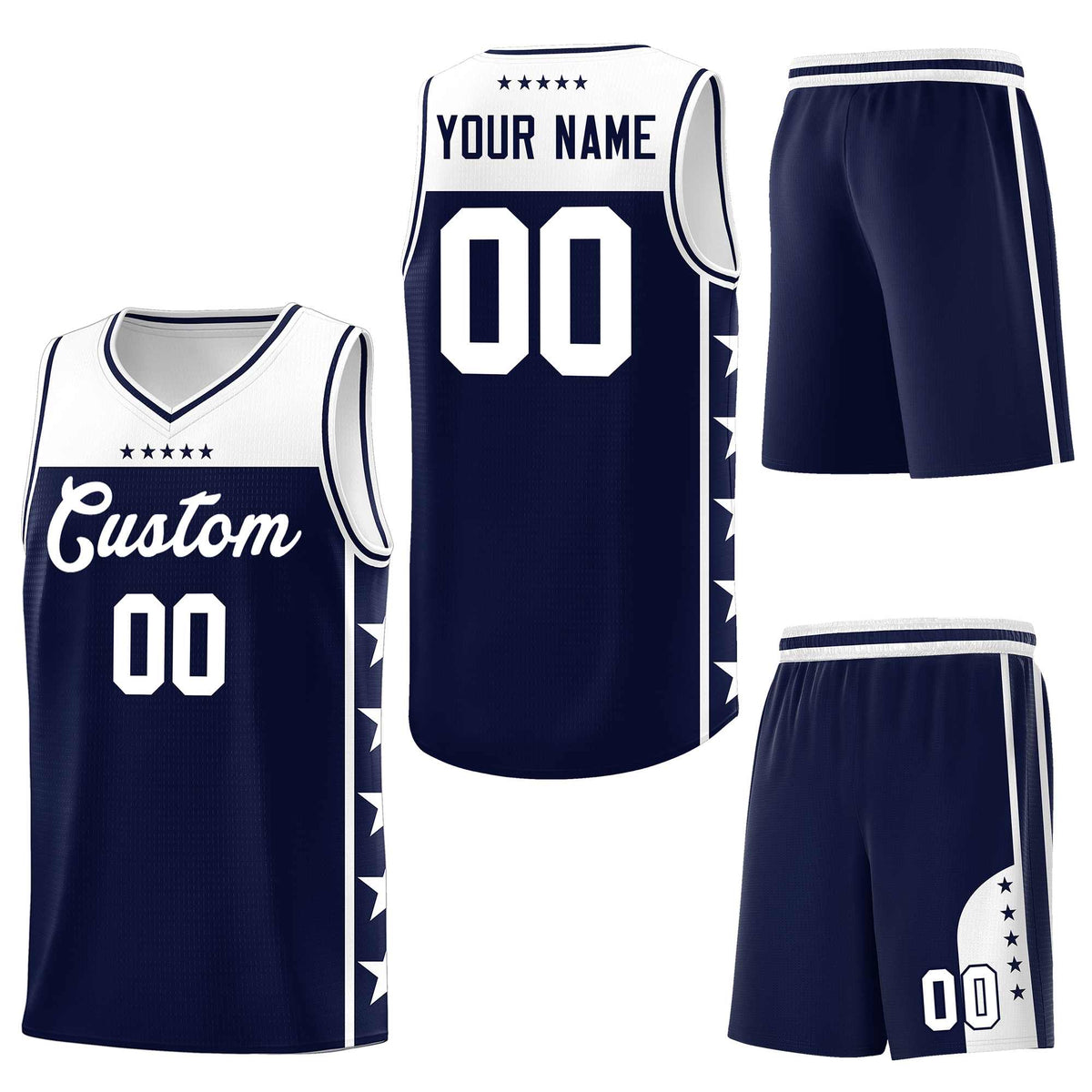 Custom Navy White Personalized Star Pattern Sports Uniform Basketball Jersey