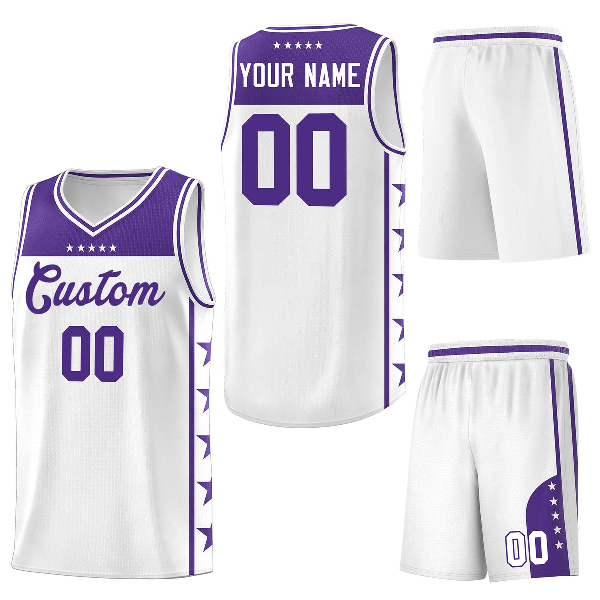Custom White Purple Personalized Star Pattern Sports Uniform Basketball Jersey