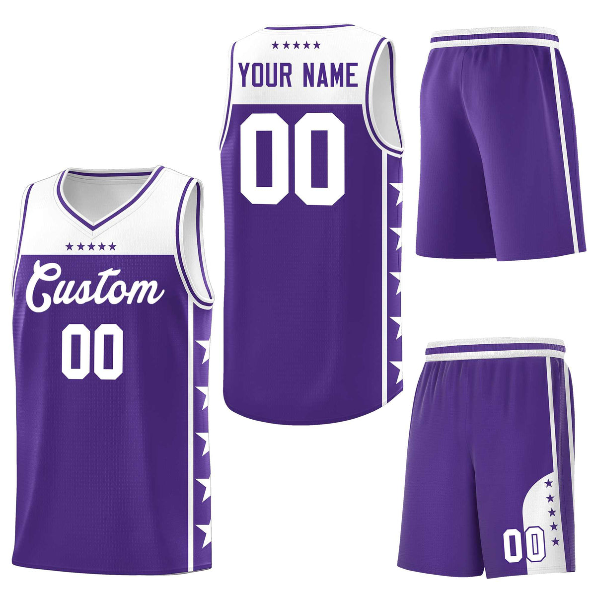 Custom Purple White Personalized Star Pattern Sports Uniform Basketball Jersey