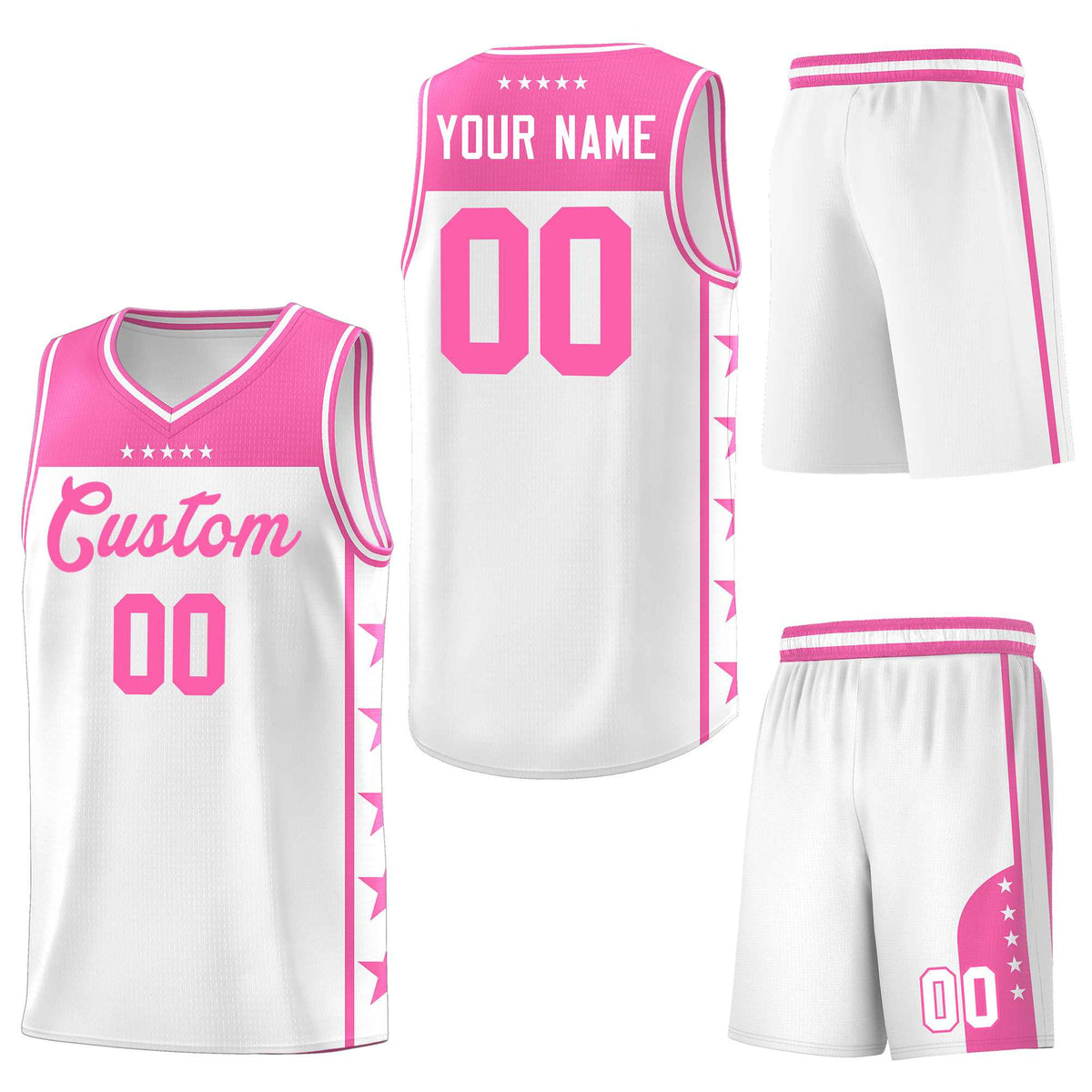 Custom White Pink Personalized Star Pattern Sports Uniform Basketball Jersey
