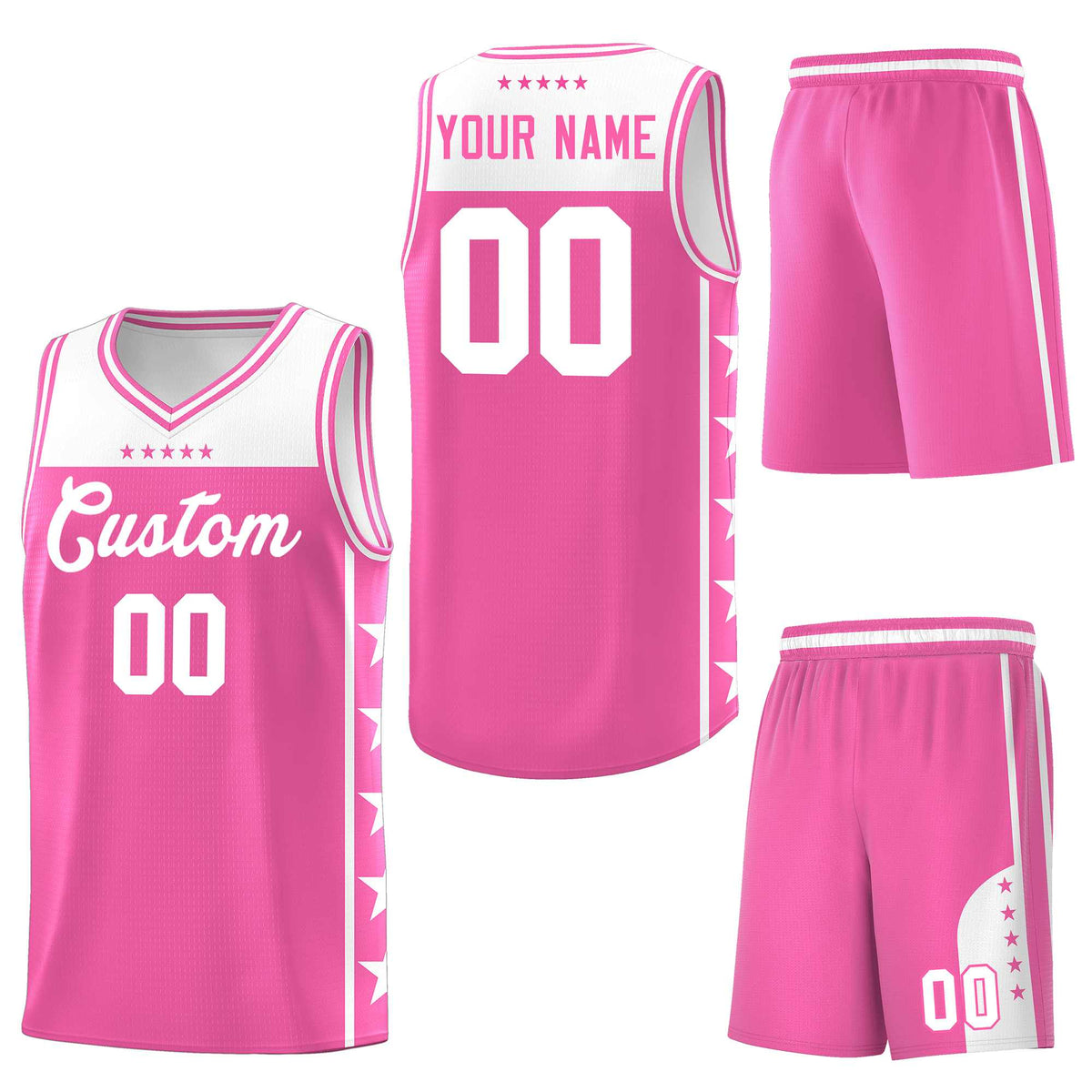Custom Pink White Personalized Star Pattern Sports Uniform Basketball Jersey
