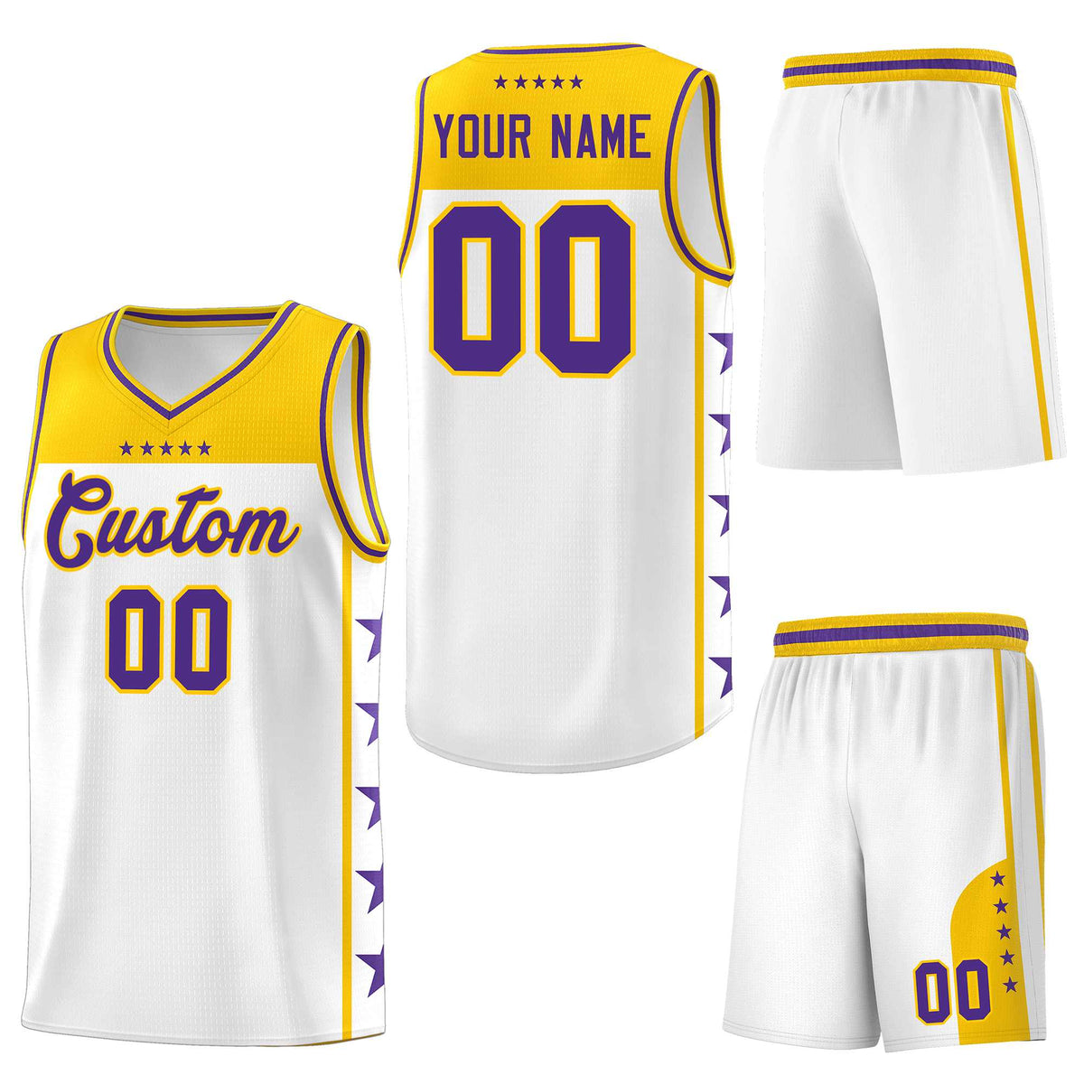 Custom White Purple Personalized Star Pattern Sports Uniform Basketball Jersey