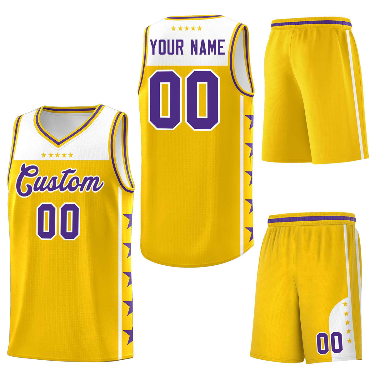 Custom Gold Purple Personalized Star Pattern Sports Uniform Basketball Jersey