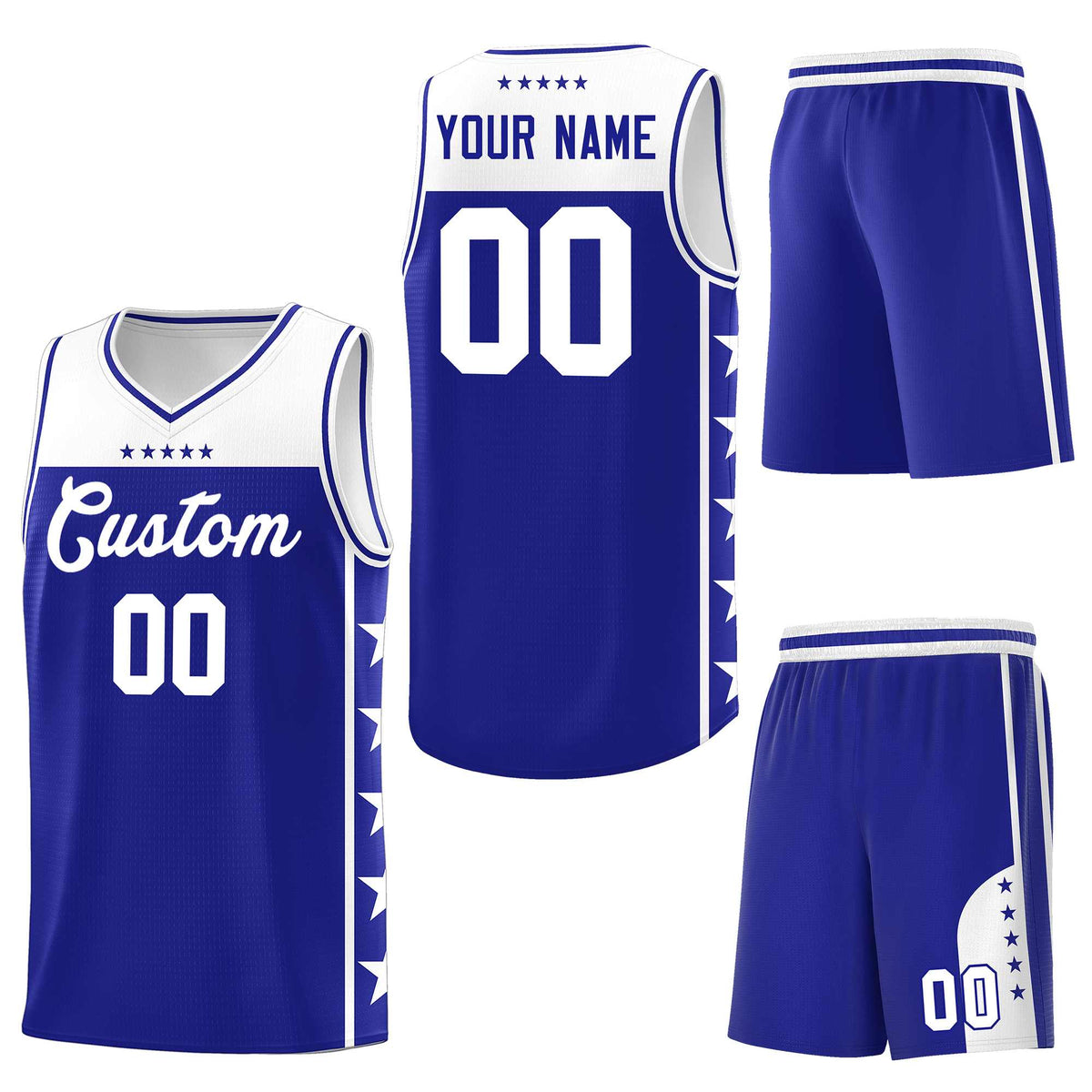 Custom Royal White Personalized Star Pattern Sports Uniform Basketball Jersey