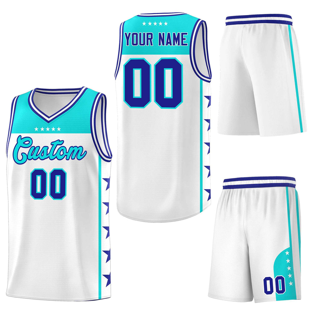 Custom White Sky Blue Personalized Star Pattern Sports Uniform Basketball Jersey