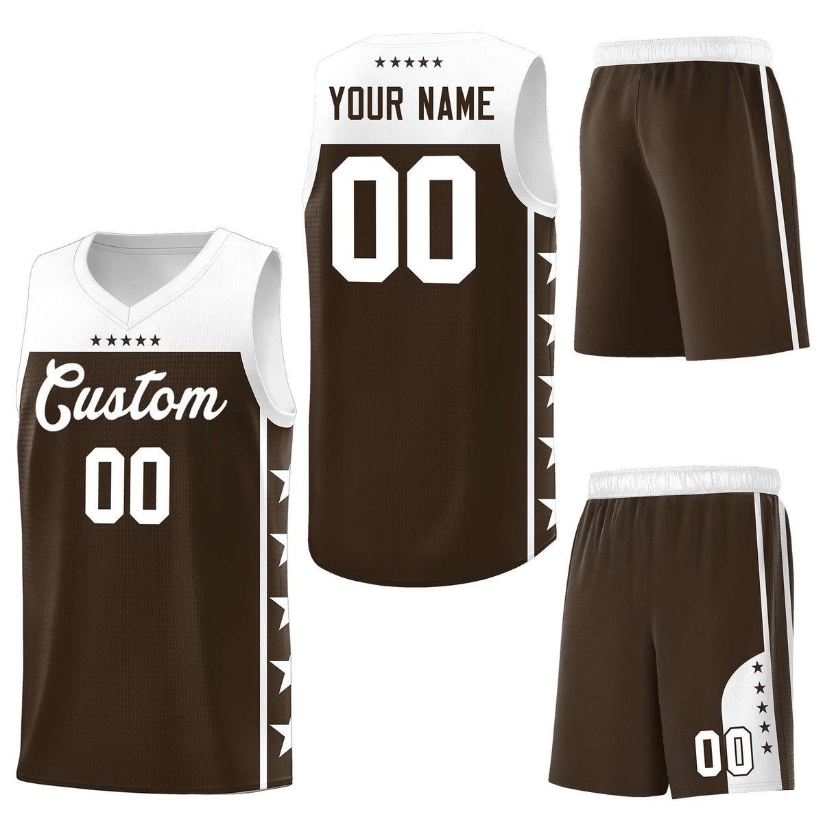 Custom Brown White Personalized Star Pattern Sports Uniform Basketball Jersey