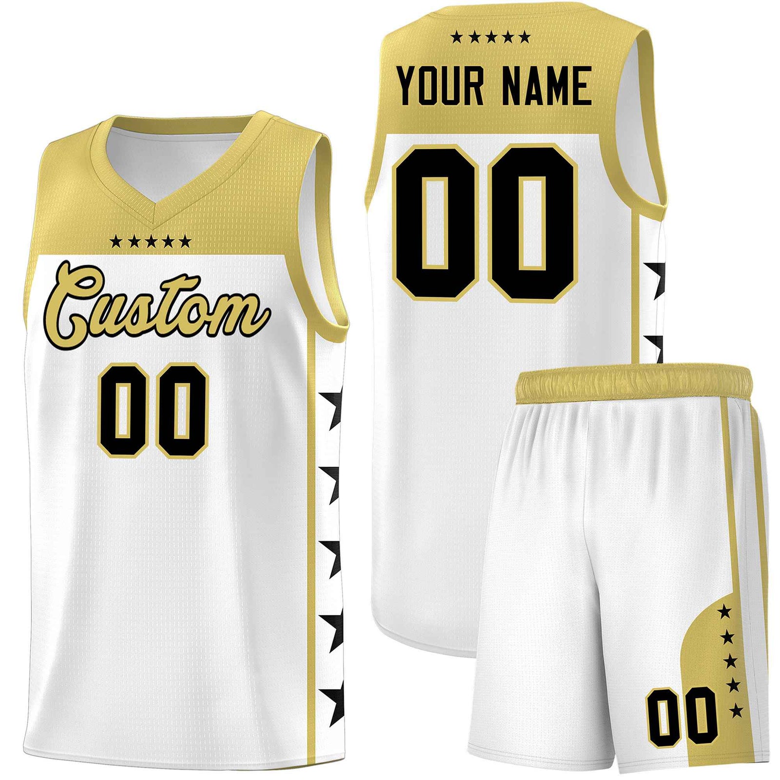 Custom White Old Gold Color Block Sets Sports Uniform Basketball Jersey