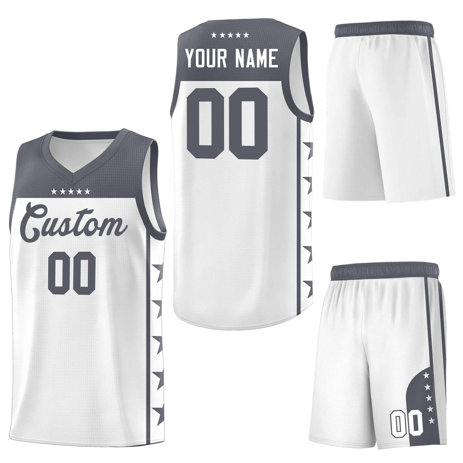 Custom White Dark Gray Personalized Star Pattern Sports Uniform Basketball Jersey