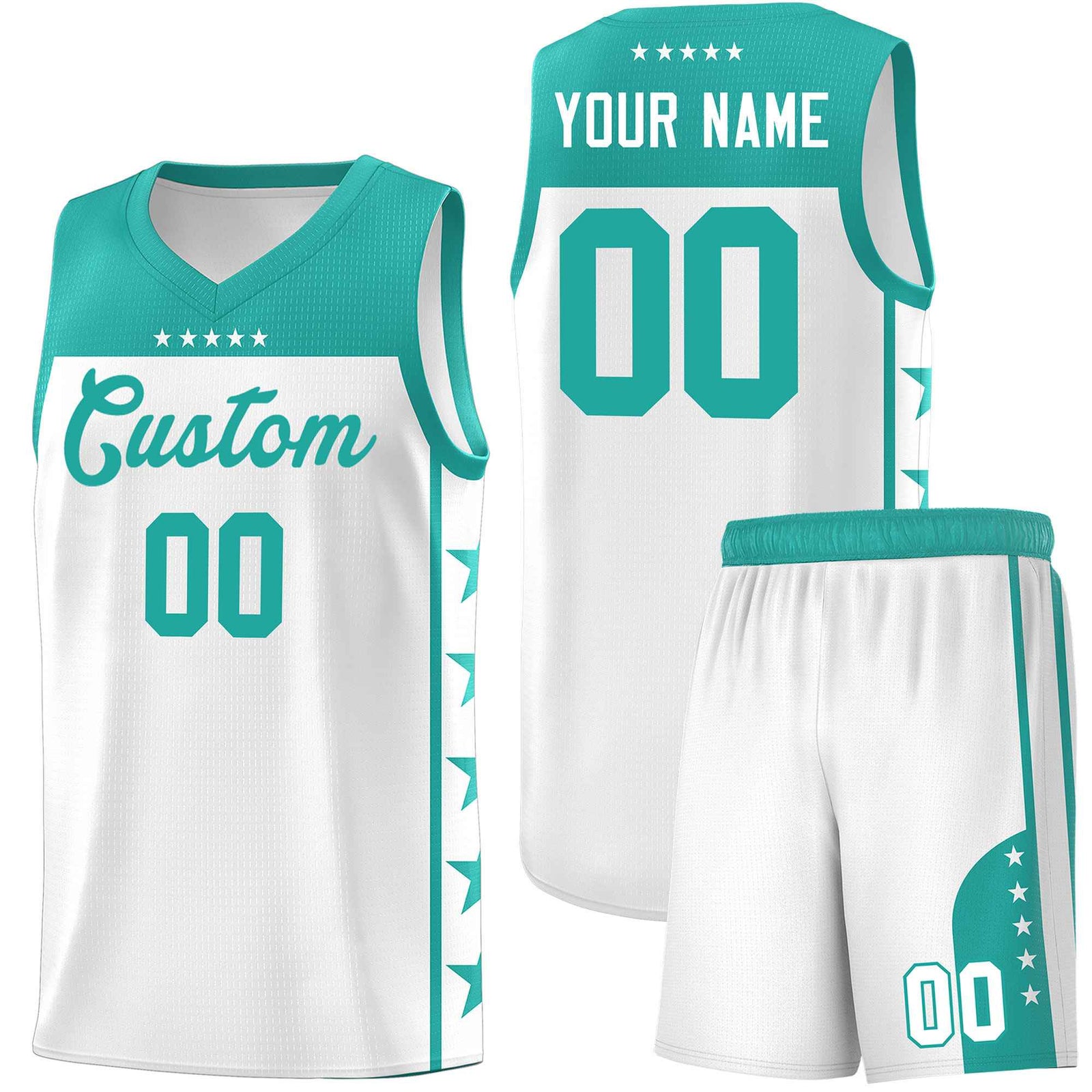 Custom White Aqua Color Block Sets Sports Uniform Basketball Jersey
