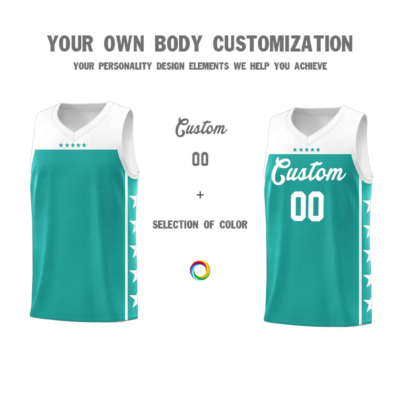 Custom Aqua White Personalized Star Pattern Sports Uniform Basketball Jersey
