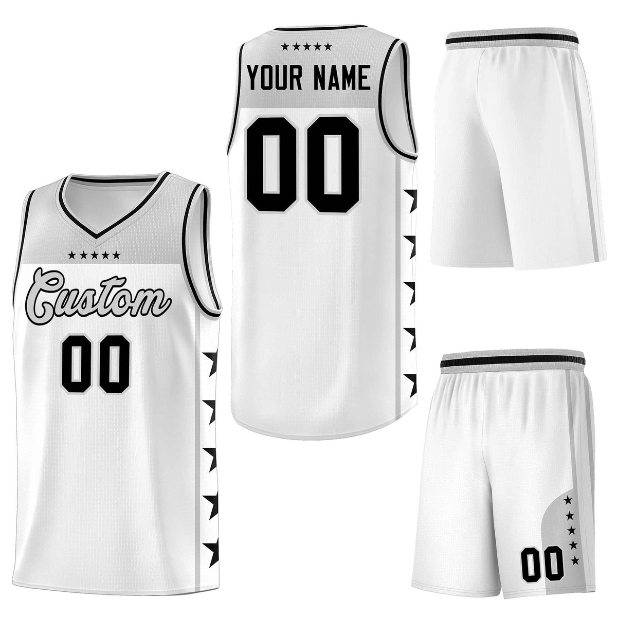Custom White Gray Personalized Star Pattern Sports Uniform Basketball Jersey