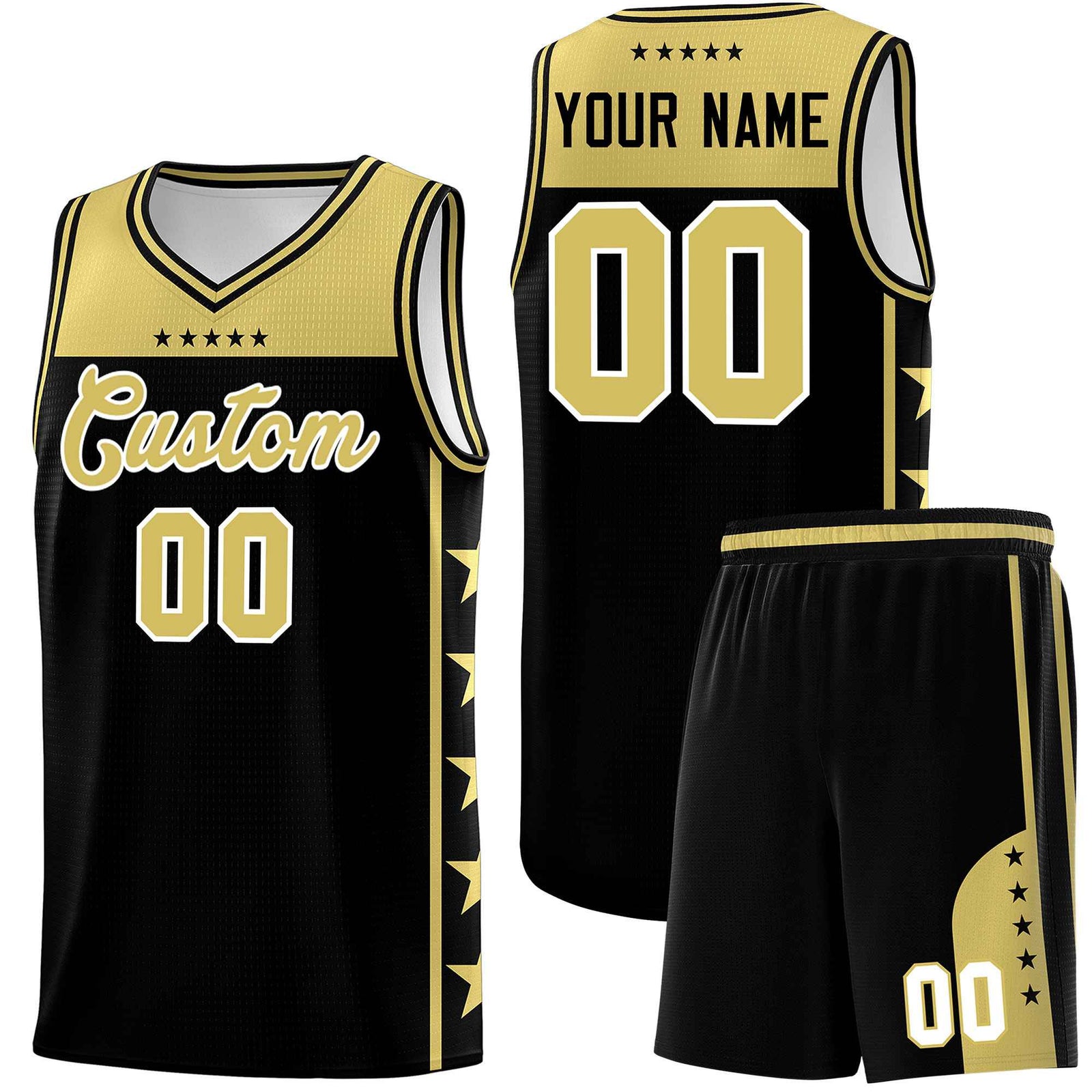 Custom Black Old Gold Color Block Sets Sports Uniform Basketball Jersey