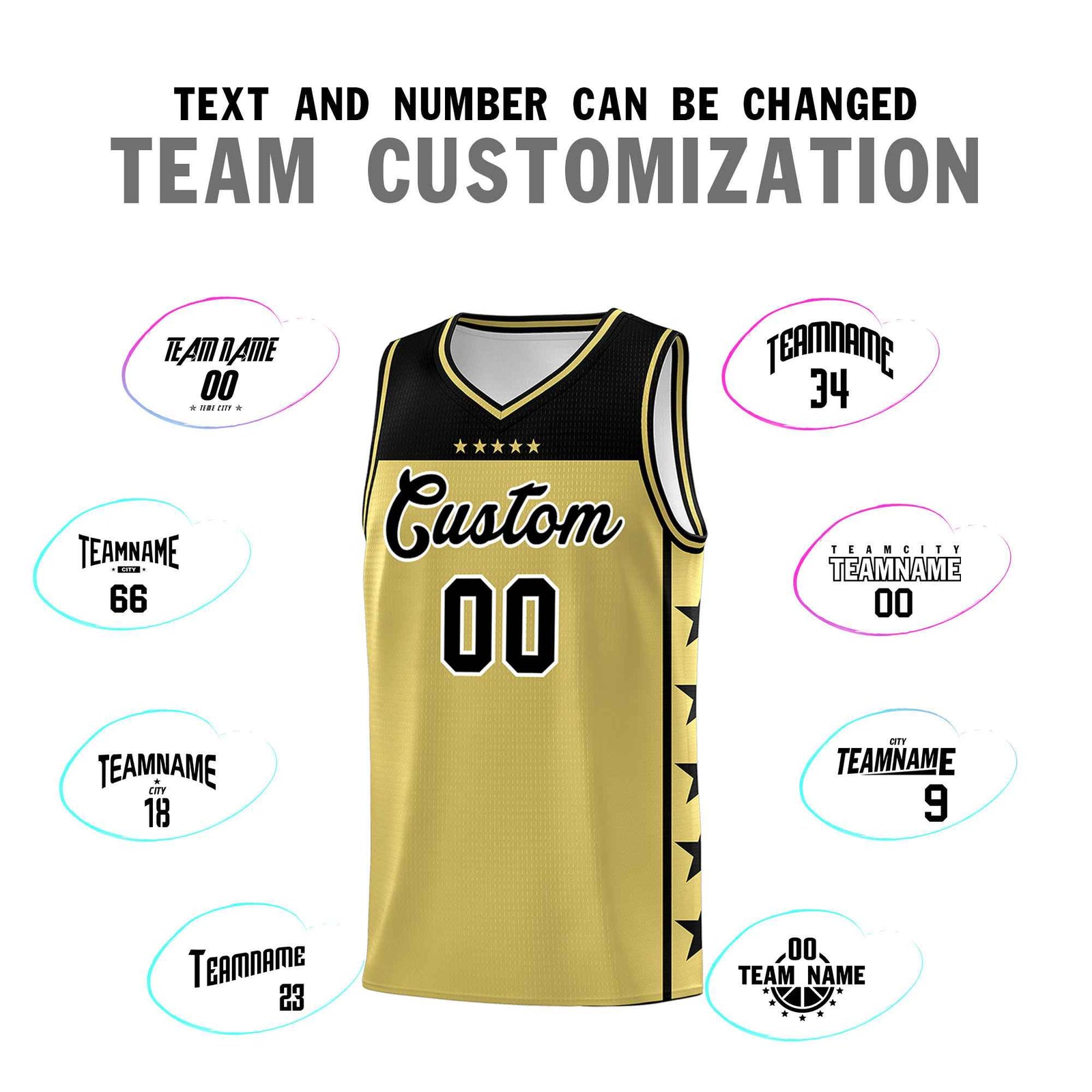 Custom Old Gold Black Color Block Sets Sports Uniform Basketball Jersey