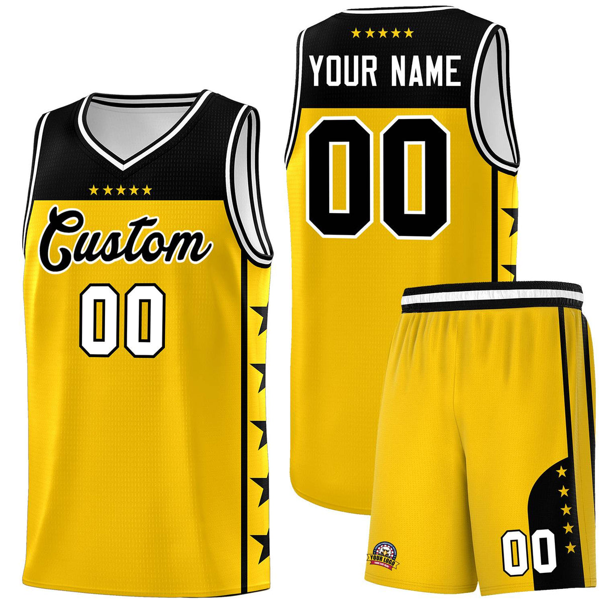 Custom Gold Black Color Block Sets Sports Uniform Basketball Jersey