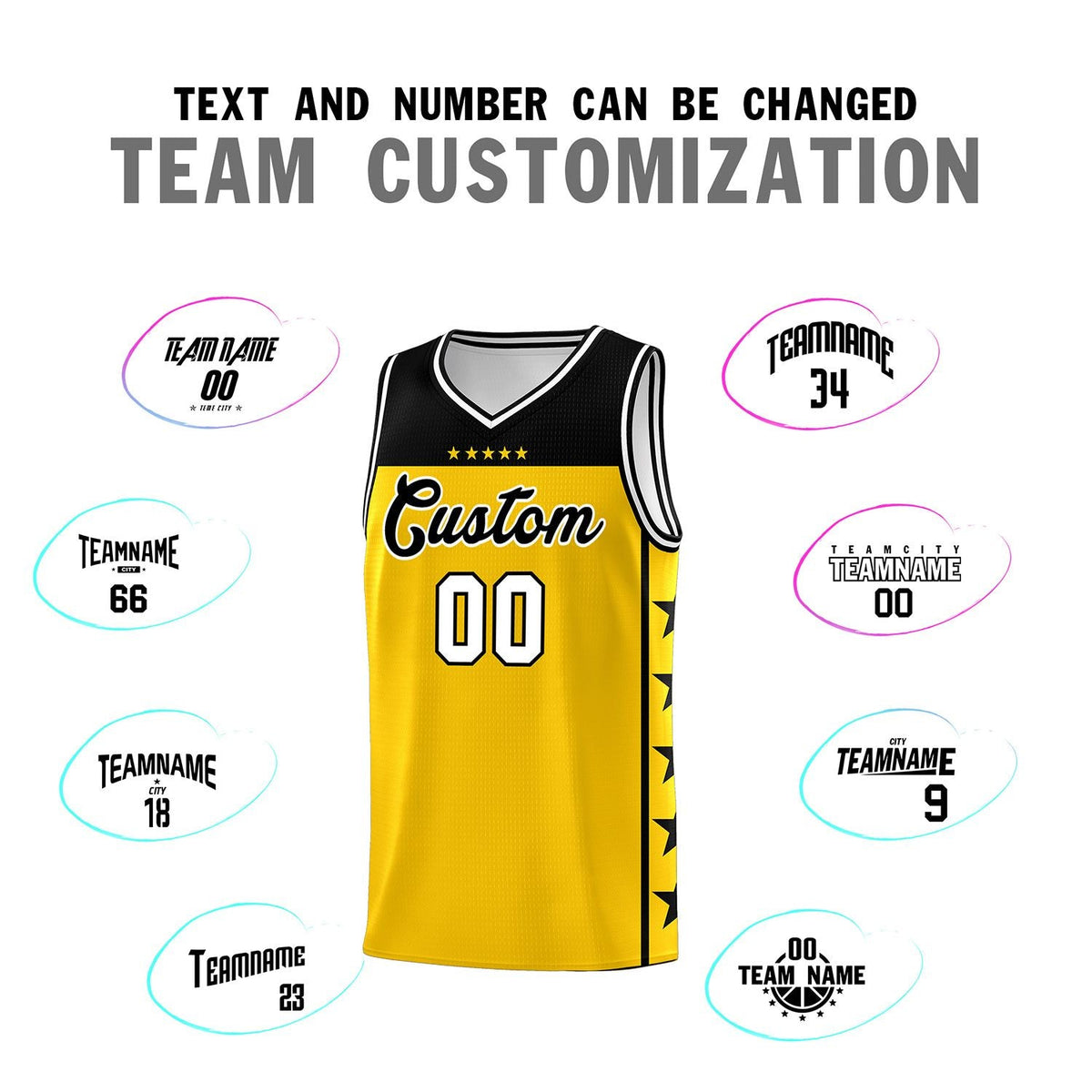 Custom Gold Black Color Block Sets Sports Uniform Basketball Jersey
