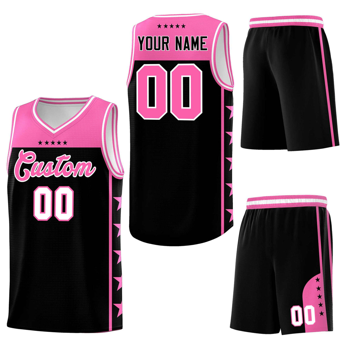 Custom Black Pink Personalized Star Pattern Sports Uniform Basketball Jersey