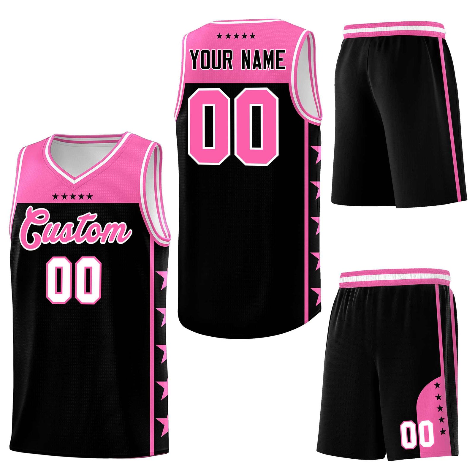 Custom Black Pink Personalized Star Pattern Sports Uniform Basketball Jersey