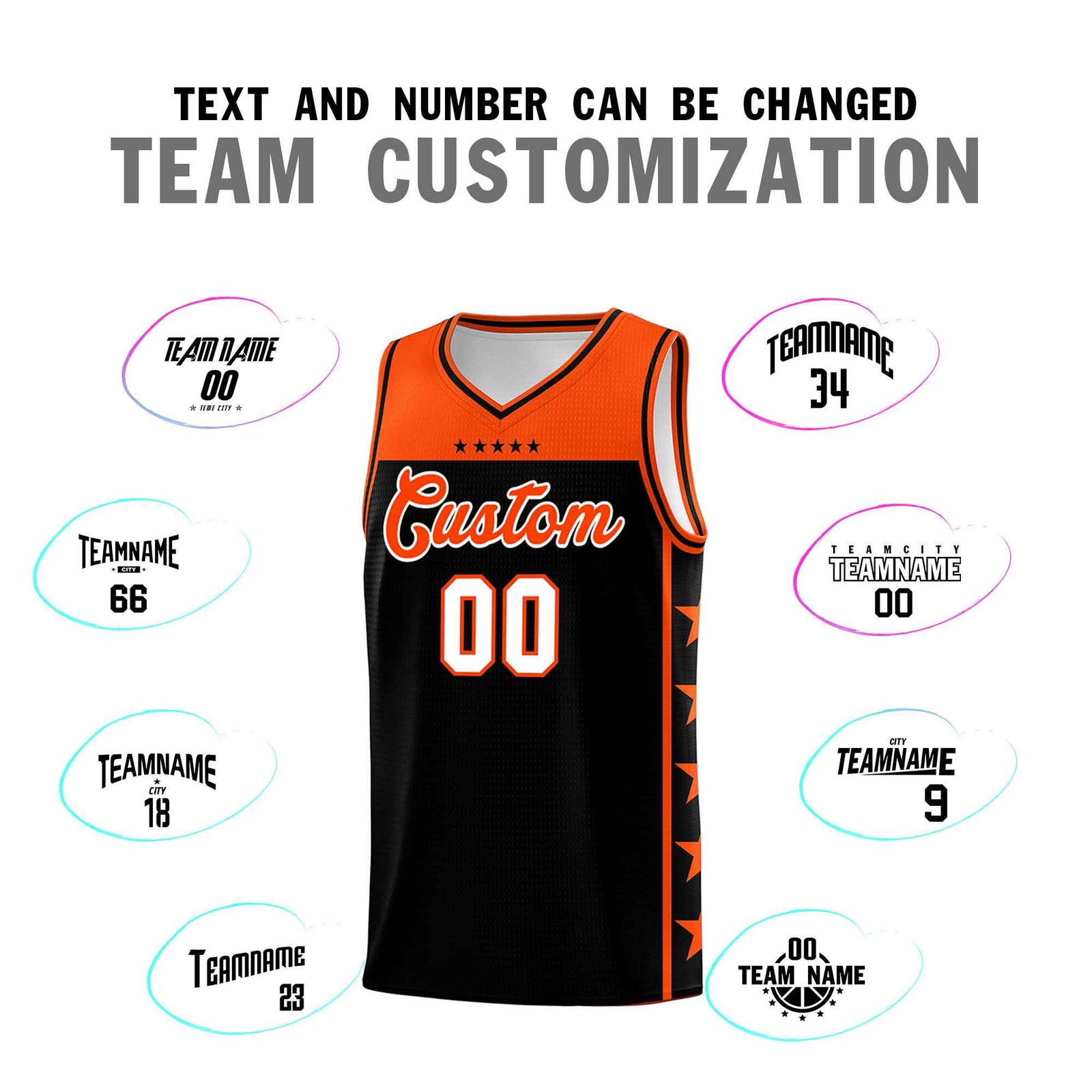 Custom Black Orange Color Block Sets Sports Uniform Basketball Jersey